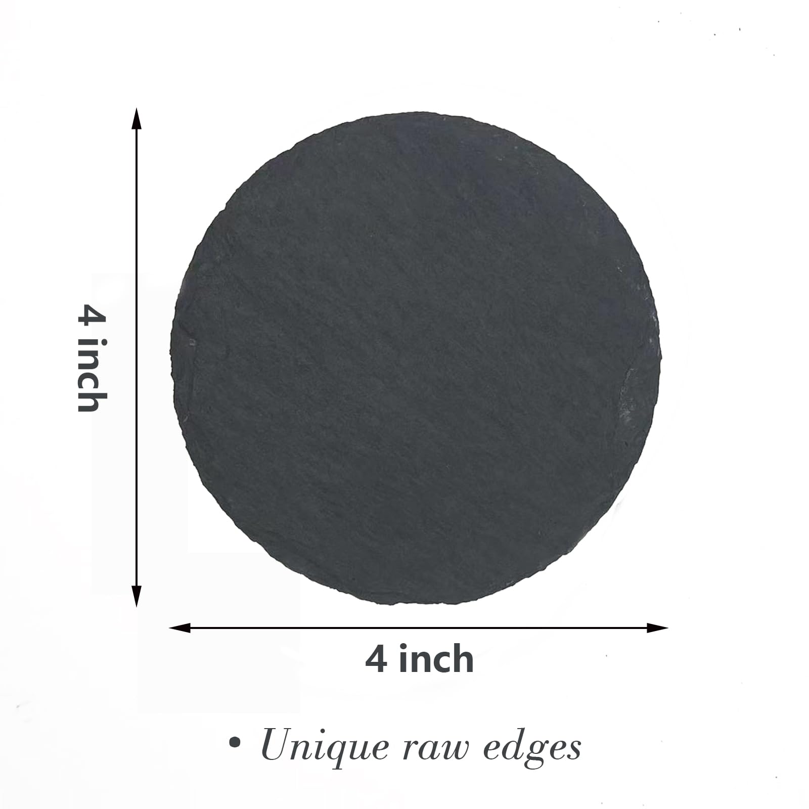 8 Pack 4 inch Round Slate Coasters with Metal Holder,Handmade Natural Rough Edge,with Integral Anti-Skid pad,Laser Engraving Blanks,Stone Coasters