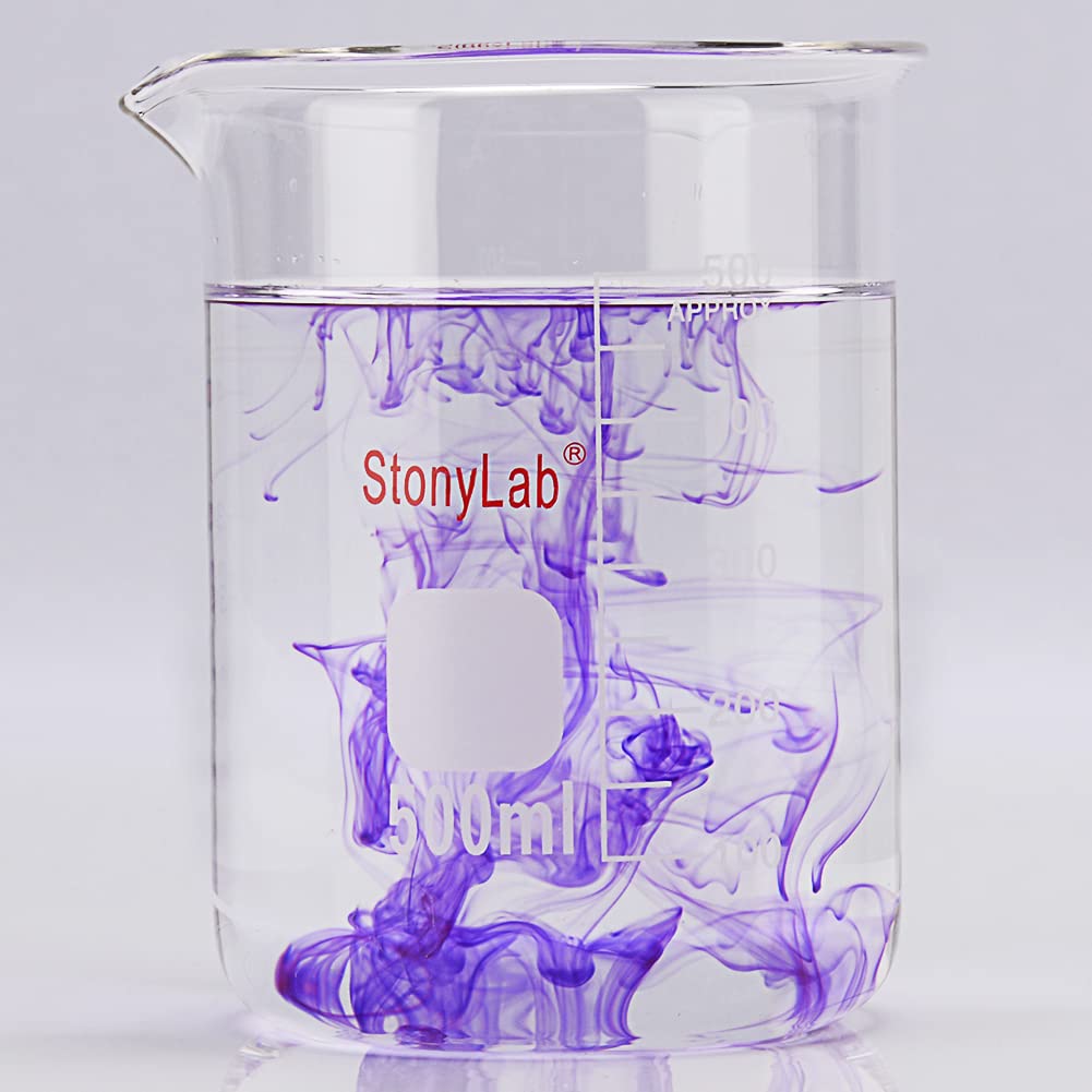 stonylab Glass Beaker, 1 Pack Borosilicate Glass Graduated Low Form Griffin Beaker with Pouring Spout Lab Beaker, 500 ml