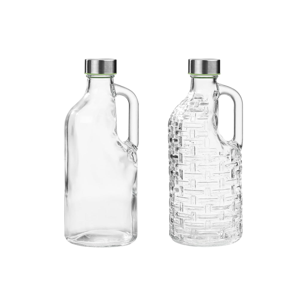 Fox Run Glass Bottle and Lid Set, Set of 2 Glass Pitchers with Stainless Steel Lids, 39 oz/1.15 Liter Capacity Each