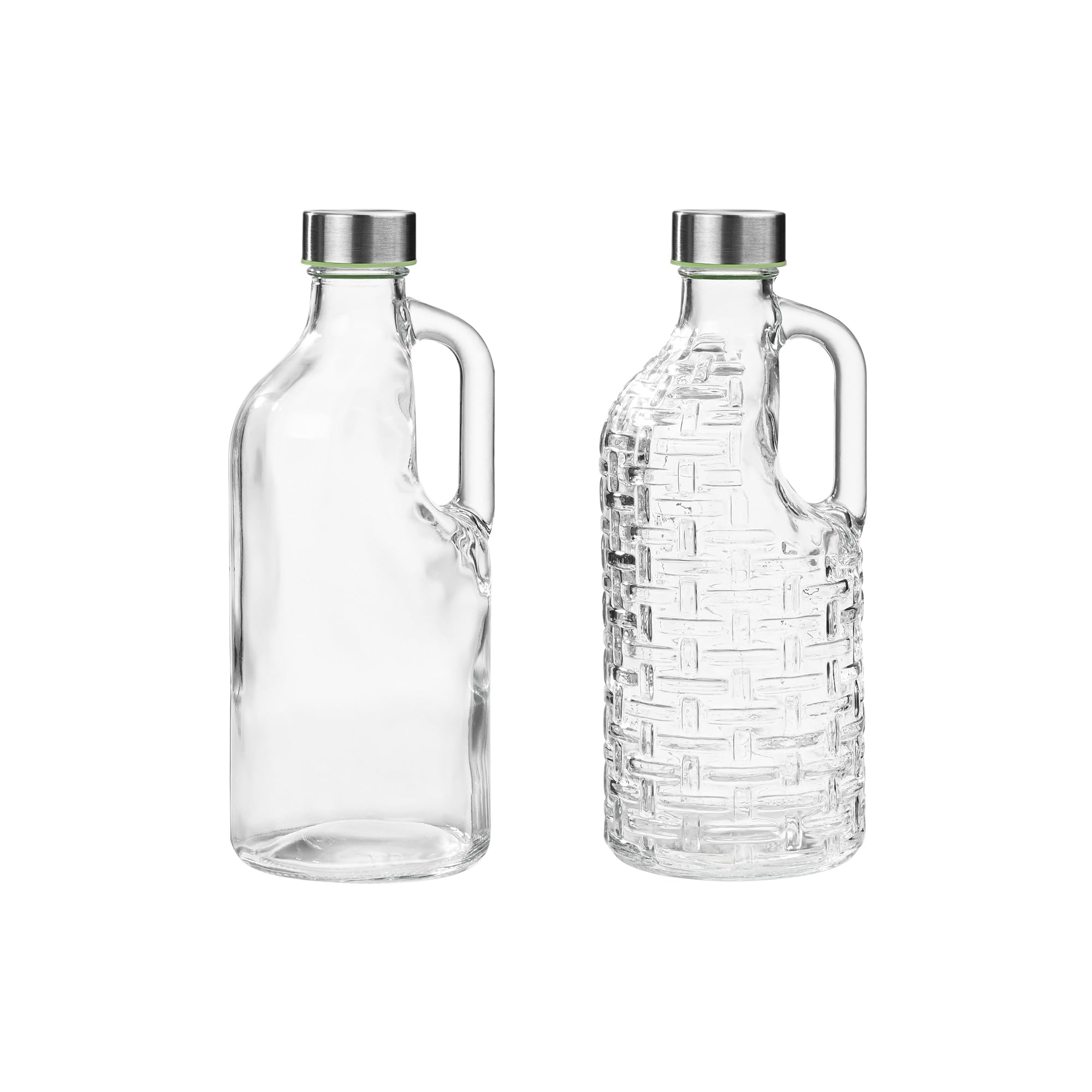 Fox Run Glass Bottle and Lid Set, Set of 2 Glass Pitchers with Stainless Steel Lids, 39 oz/1.15 Liter Capacity Each