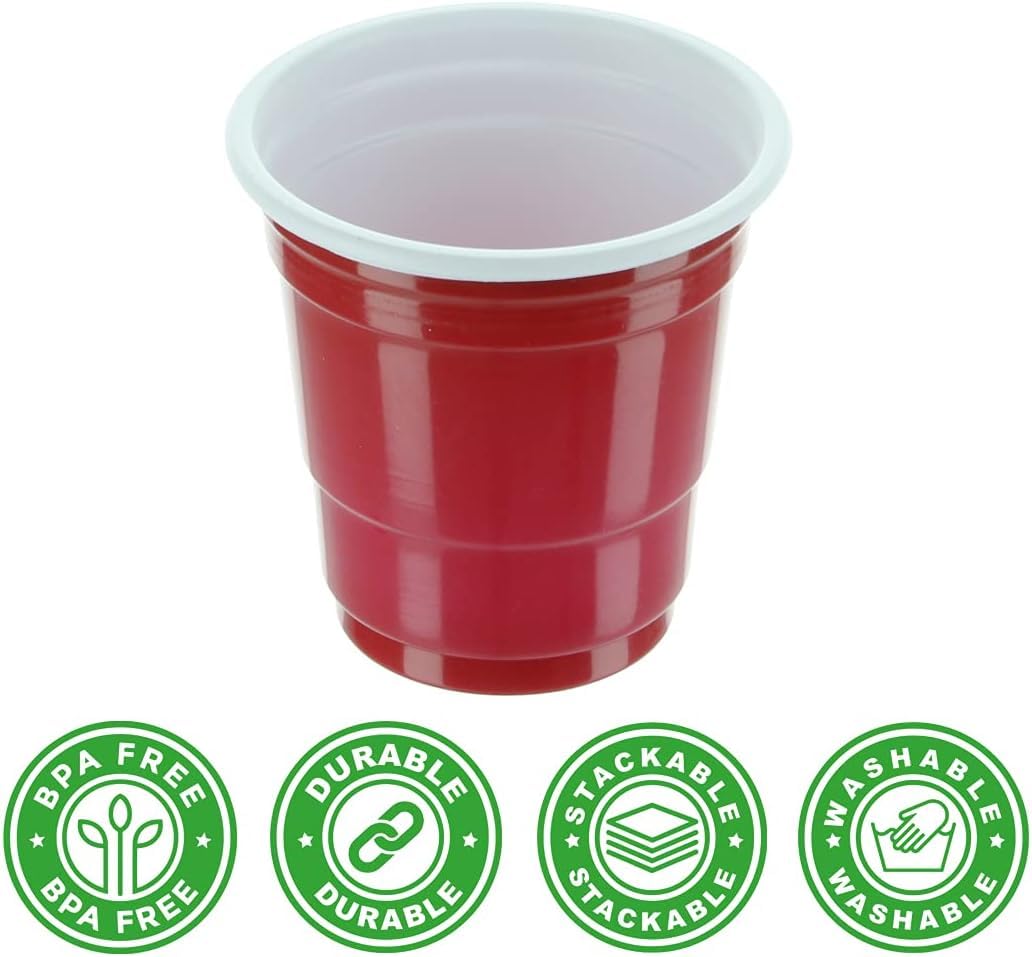 Party Bargains 60ml. Mini Red Disposable Shot Glasses - (120 Pack) Plastic Shot Cups, Jello Shots, Perfect Size for Serving Condiments, Snacks, Samples and Tastings