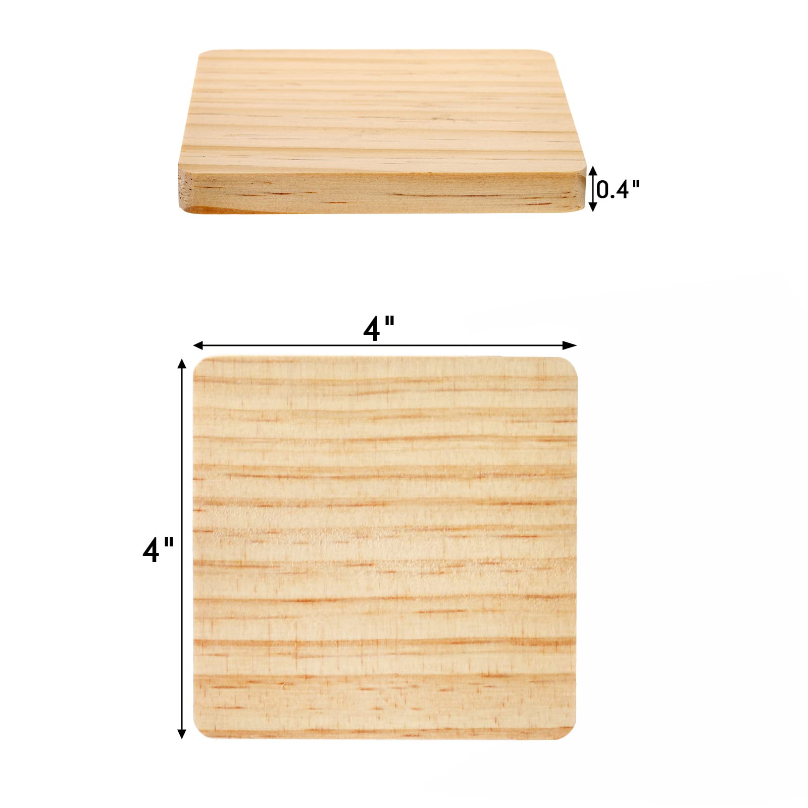 Dicunoy 20PCS Unfinished Wood Coasters, 4"x4" Square Thick Wooden Blanks for Craft, Round Corner Pyrography Laser Engraving Blanks Coasters with 80PCS Foam Knots for DIY, Architectural Models, Stained