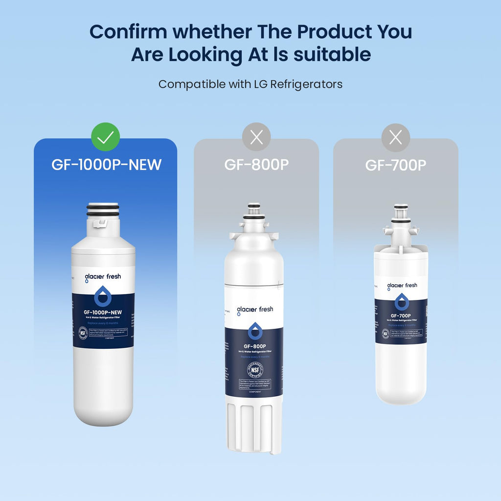GLACIER FRESH Water Filter LT1000PC Compatible with LG LT1000P, LT1000P/PC/PCS, LT-1000PC, MDJ64844601, 9980 Water Filter, and LT120F, ADQ73214404 Air Filter Combo, 3 Pack