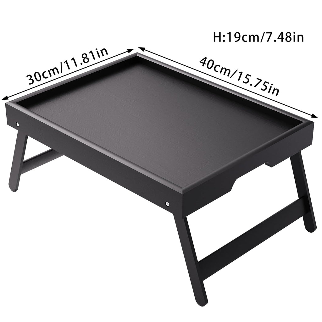 Bamboo Bed Table Tray with Foldable Legs, Large Breakfast Bed Tray with Handles for Food, Snack Small Laptop (Black)
