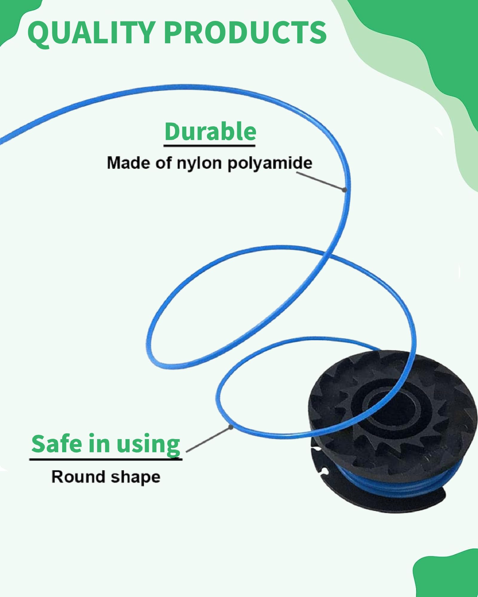 Eyoloty 29092 29252 String Trimmer Line Replacement 16ft 0.065” for Greenworks 21302 21332 21342 20V 24V 40V Single Line String Trimmer with 3411546A-6 Cap Covers Parts Auto-Feed String Edger (6+1)