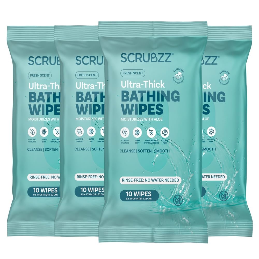 Extra Large Bath Wipes for Adults Bathing No Rinse - 40 Disposable Body Cleansing Cloths for Men, Women & Elderly - Great for Gym, Camping, Post Surgery - Fresh Scent