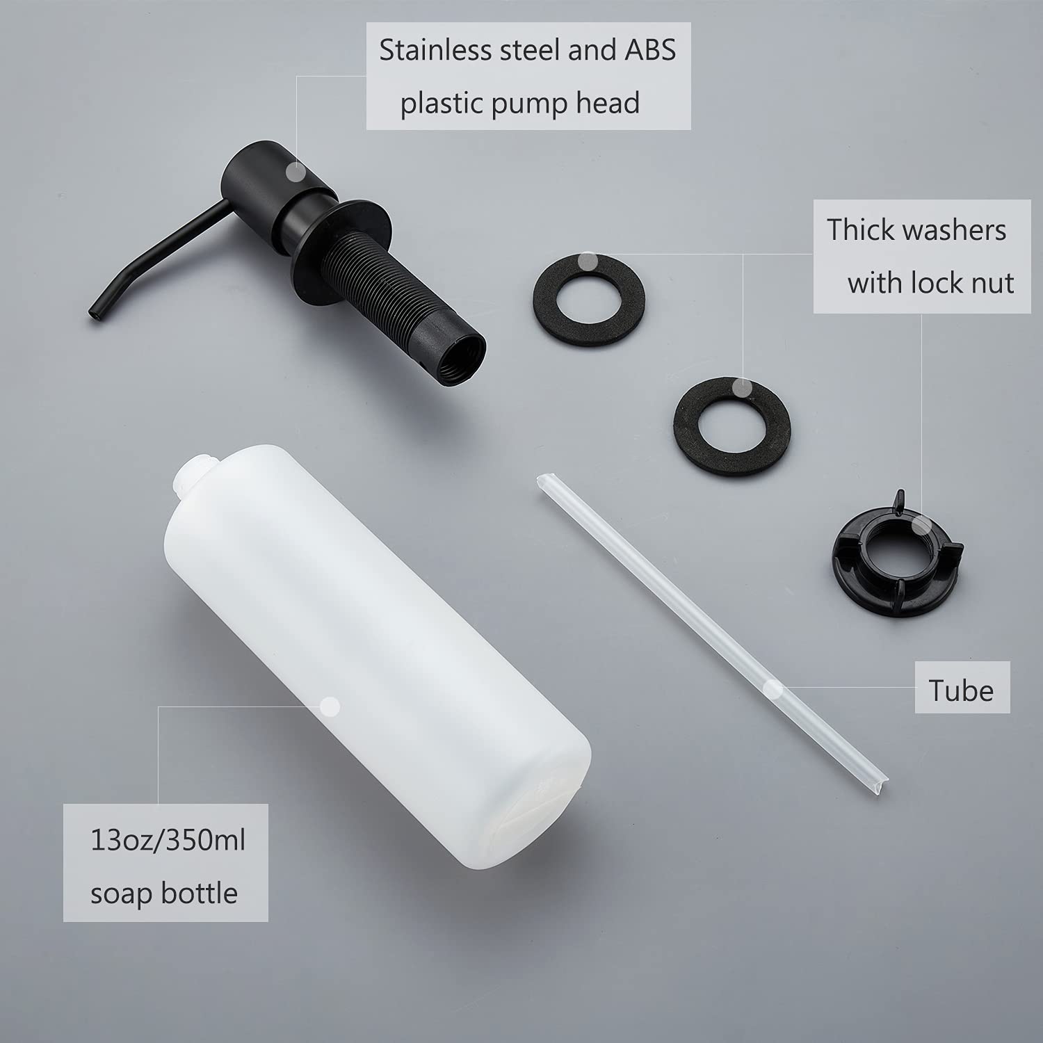 Soap Dispenser for Kitchen Sink Matte Black, Lotion Dispenser for Kitchen Sink Stainless Steel Sink Soap Dispenser 13 OZ Bottle Built in Design Refill from The Top