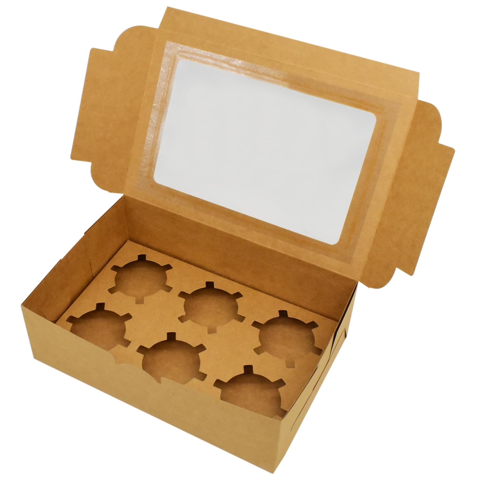 20pcs bulk cupcake boxes with transparent display window, clear Windows and inserts, portable baking containers,suitable for cupcakes, muffins, birthdays, weddings, bakery packaging (6 capsules)