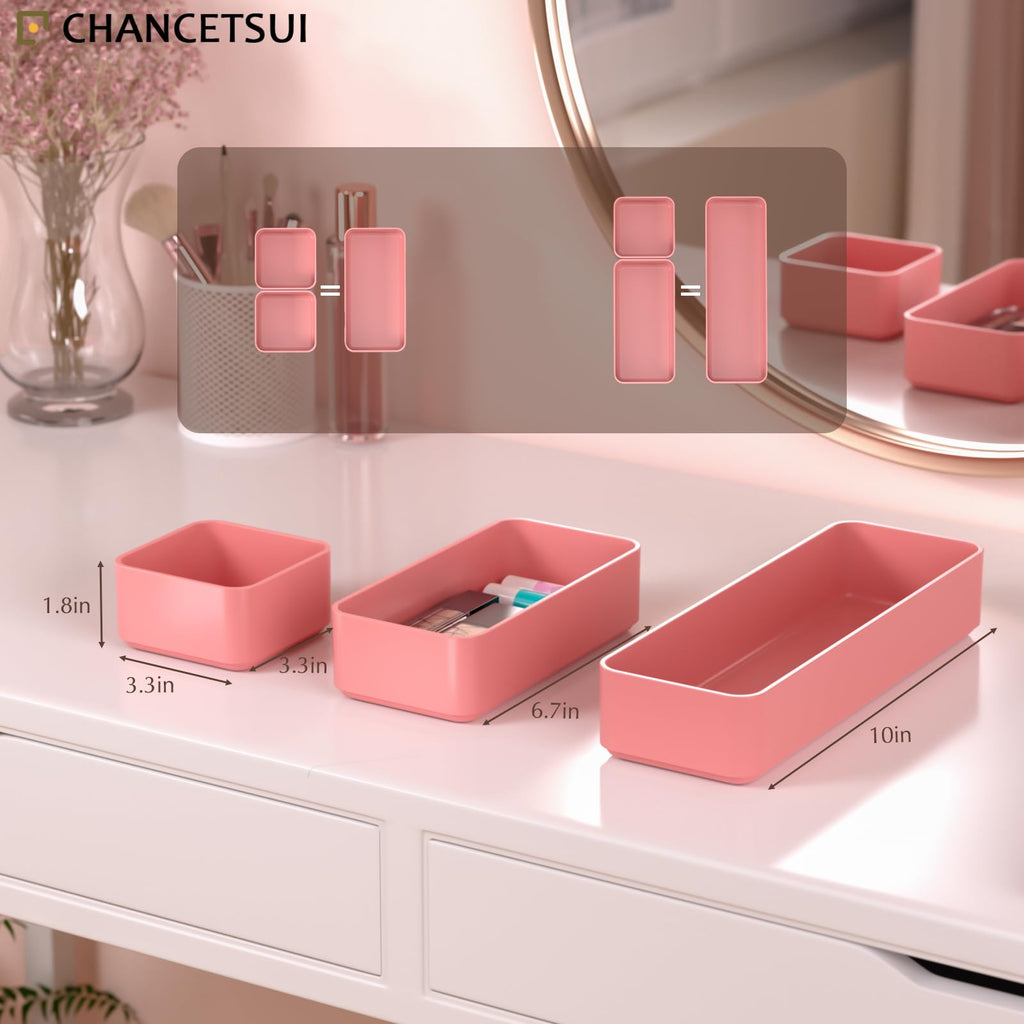 6 Piece Stackable Plastic Organizer Drawers Set, Multifunctional Stackable Storage Trays, Best For Kitchen, Bedroom, Bathroom, Makeup Desk Drawer Organizers