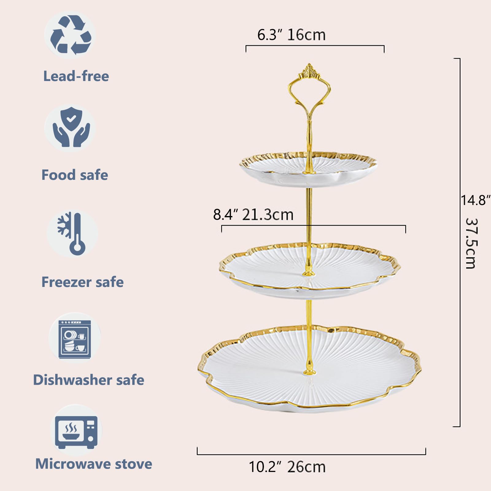 BPFY 3 Tier Porcelain Cupcake Stand, Ceramic Tiered Tray, Dessert Stands, 3 Tier Cupcake Serving Stand for Tea Party, Baby Shower, Birthday, Wedding