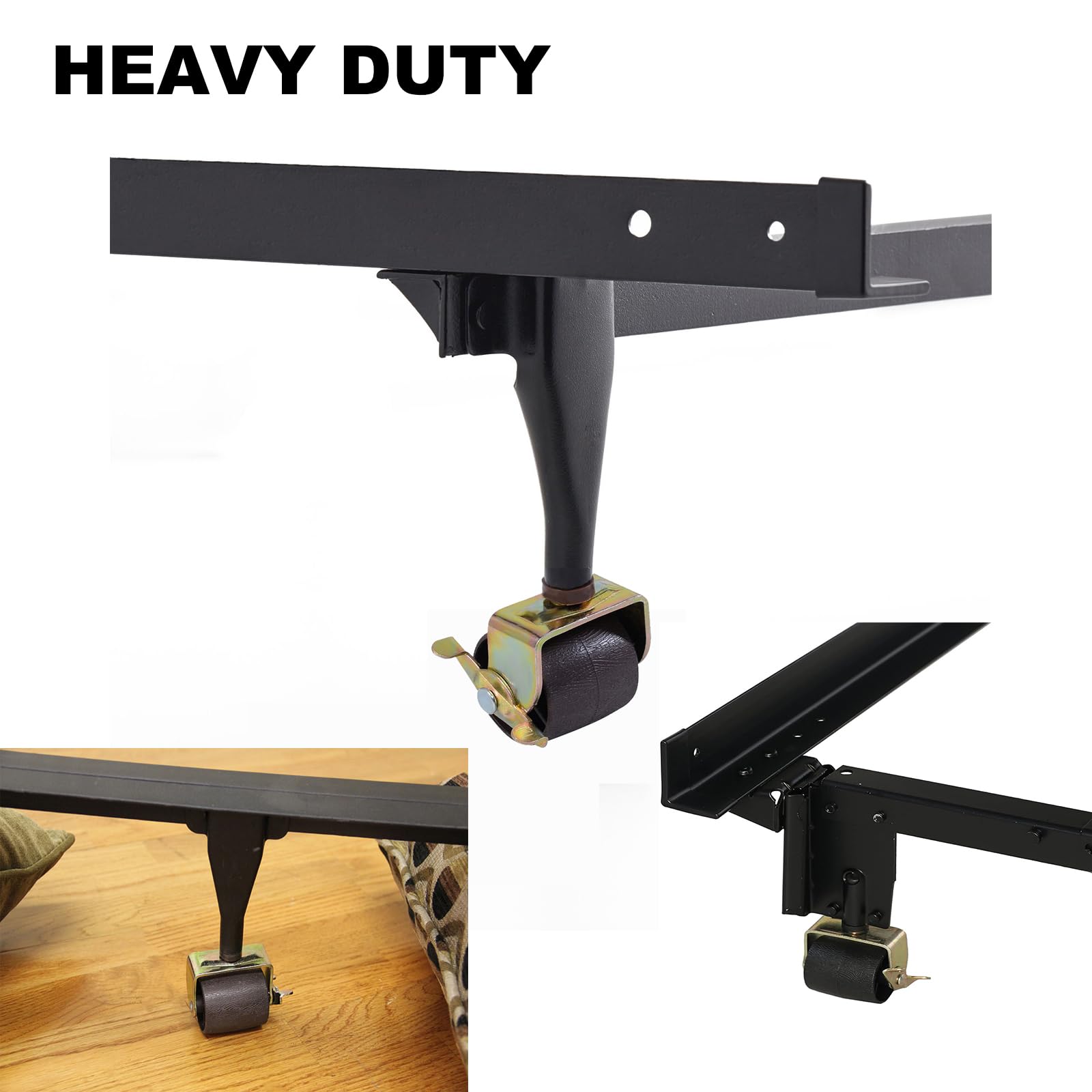 Metal Stem Heavy Duty Rollers Casters Wheels for Bed Frame, Set of 4 (2 Locking, 2 Non Locking)