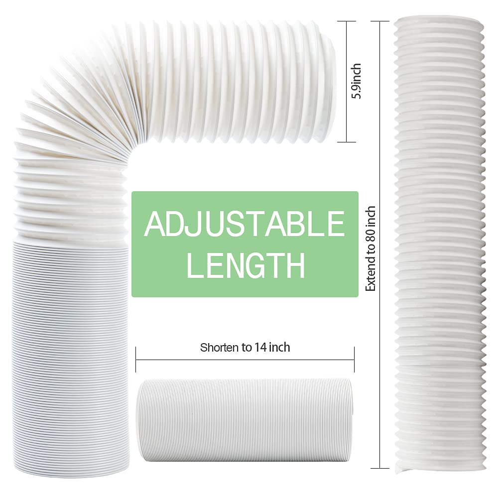 KLOLKUTTA Portable AC Exhaust Hose, 5.9 Inch Diameter, 80 Inch Length, Universal Fit, Anti-Clockwise Thread, Polypropylene Material, Replacement Tube for Portable Air Conditioners