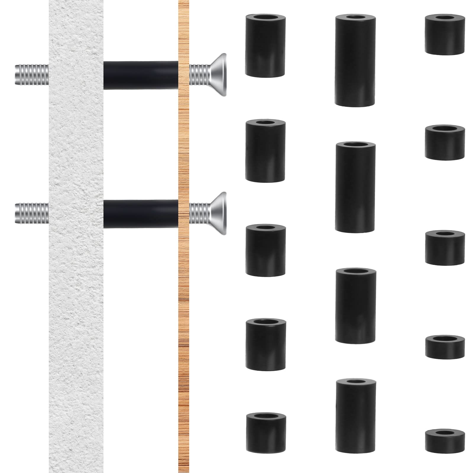 1000 Pcs Electrical Outlet Screws Spacers, Nylon Round Spacer for M3 M4 Screws, Black Spacers Without Threaded, Spacers Assortment Kit for Electrical Screws Switch and Receptacle (Black)