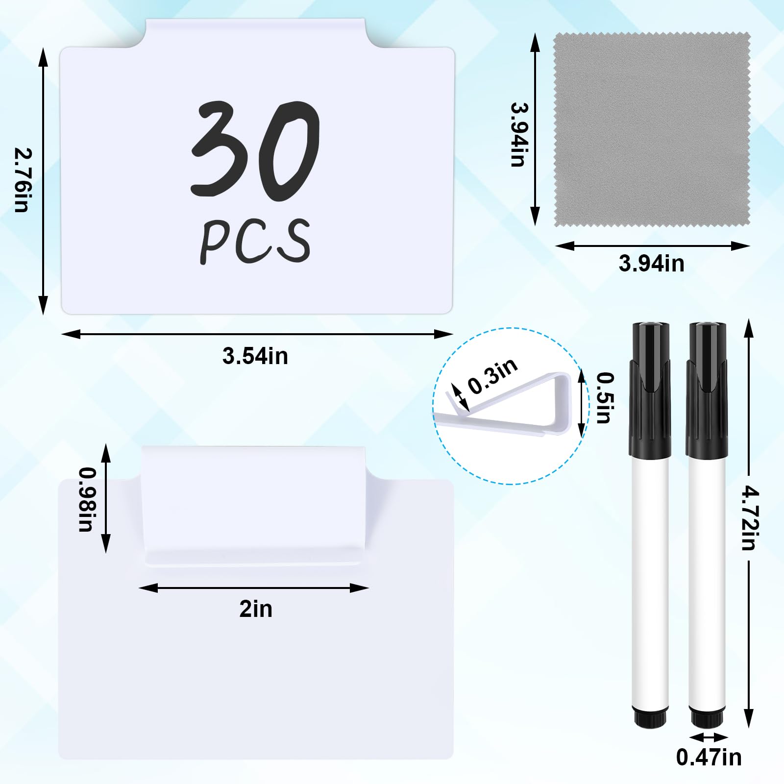 DANRONG 33PCS Basket Labels Clip On, 30 Labels for Storage Bins Removable with 2 Chalk Markers & 1 Wipe, Kitchen Pantry Label, Plastic Storage Bin Label, Label Holder, Basket Tags, Bin Clips (White)