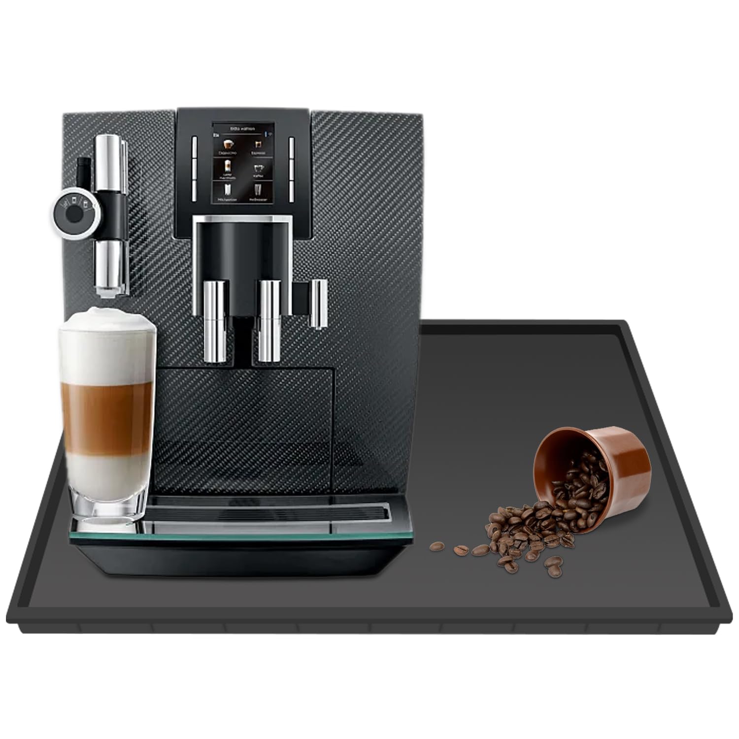 Ezebesta Silicone Mat Under Coffee Machine With Lip Coffee Maker Appliance Automatic Machines Espresso Accessory Black Multifunctional Rubber Base Mat (18.9 x 11.8)