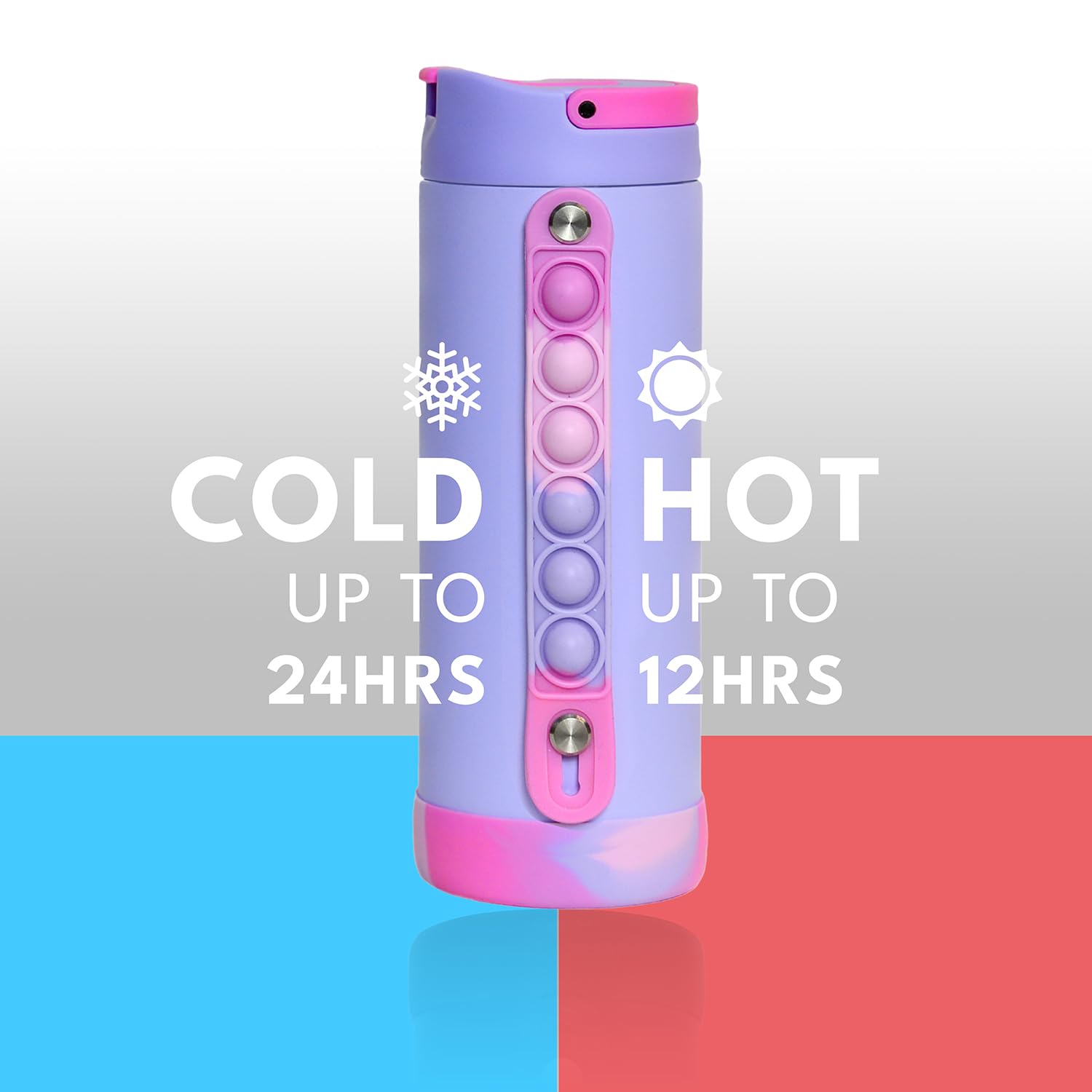 Elemental Iconic Kids Water Bottle for School - Leak-Proof Insulated Water Bottles with Straw Lid & Pop-It Handle for Boys & Girls - Triple Wall BPA-Free & Stainless Steel Bottle, 14oz - Lilac Tie Dye
