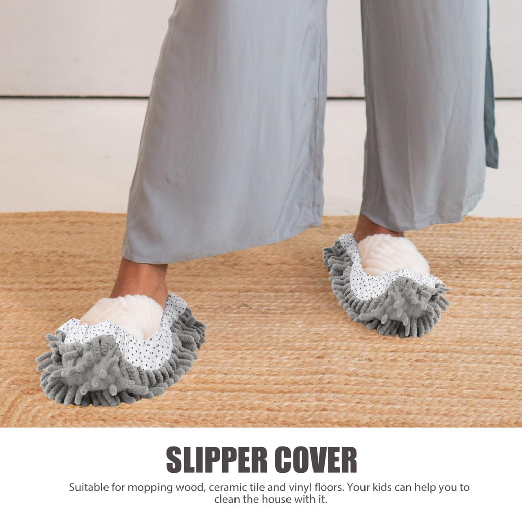 Mikinona Mop Slippers Floor Cleaning Covers 2 Pairs Washable Reusable Elastic Mop Socks for Women and Men Household Cleaning Tool