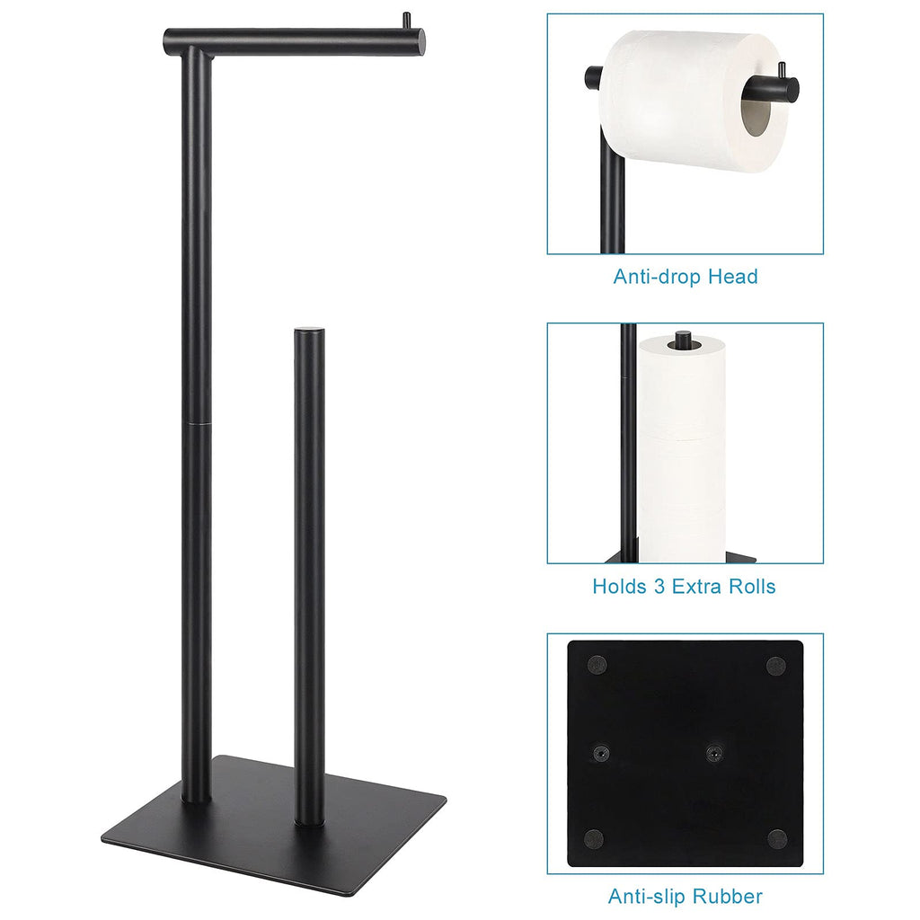 Toilet Paper Stand Toilet Paper Roll Holder Stand Freestanding Toilet Paper Holder for Bathroom Toilet Tissue Storage Black Metal…