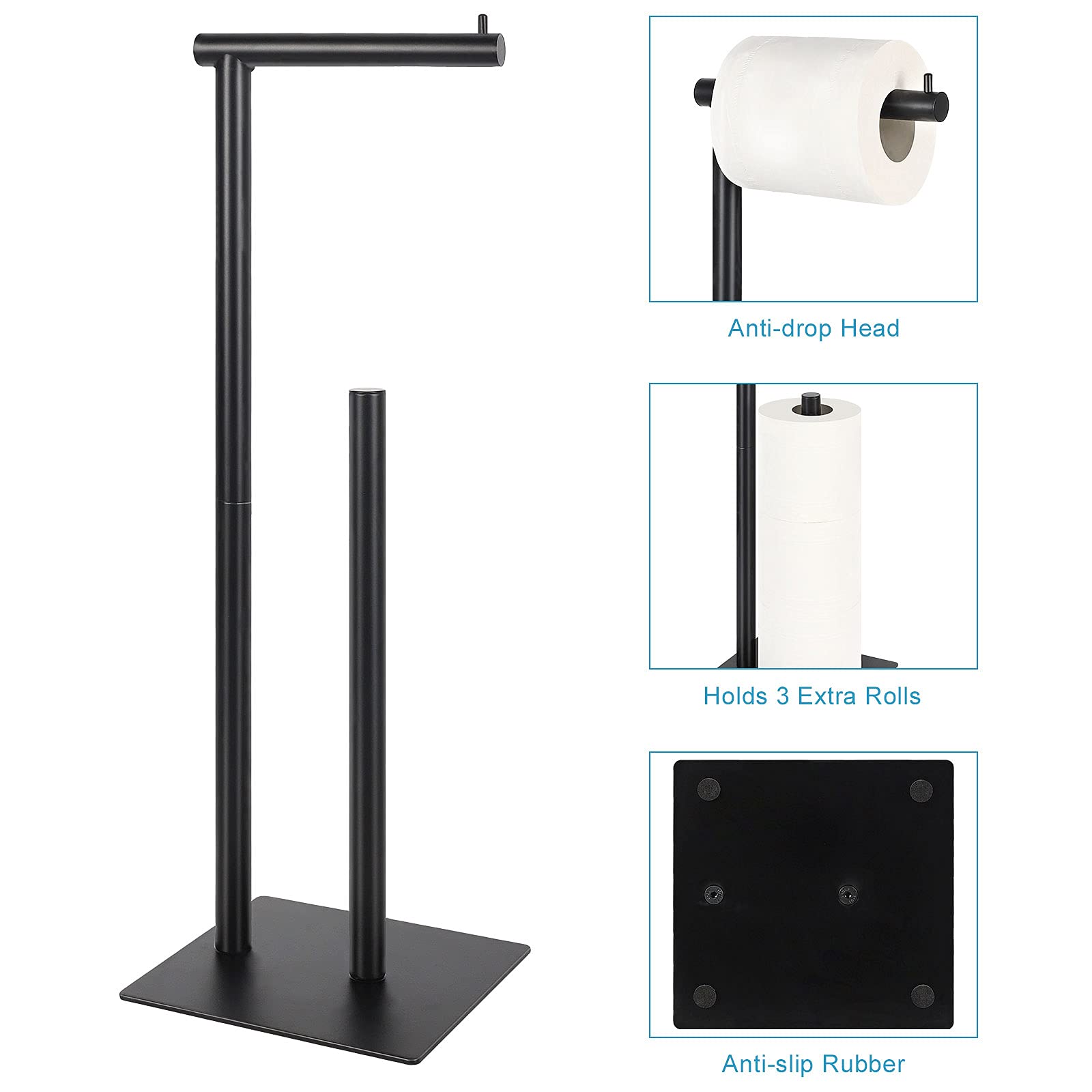 Toilet Paper Stand Toilet Paper Roll Holder Stand Freestanding Toilet Paper Holder for Bathroom Toilet Tissue Storage Black Metal…