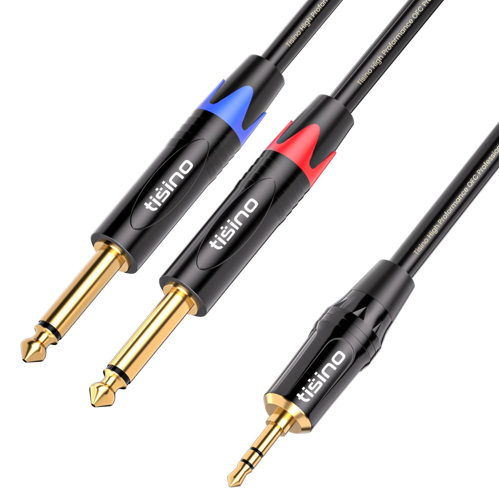 TISINO 1/8 to 1/4 Stereo Cable, 1/8 Inch TRS Stereo to Dual 1/4 inch TS Mono Y-Splitter Cable 3.5mm Aux Mini Jack to Jack Breakout Cord for Smartphone, CD Player, Speakers, Amplifiers - 3.3feet