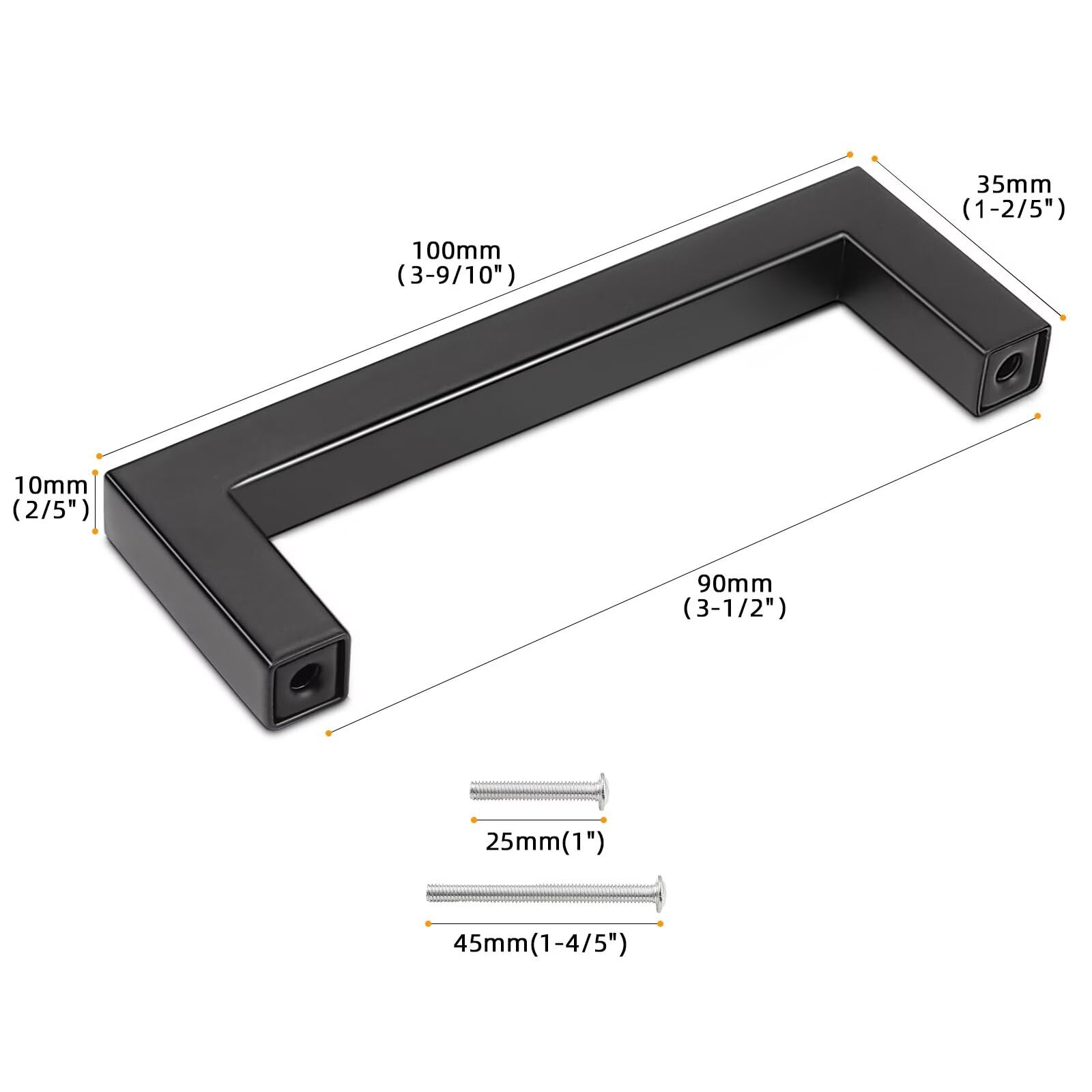Gobrico 15 Pack Square Corner Bar Kitchen Cabinet Door Handles, Matte Black Stainless Steel Drawer Pulls for Bathroom and Bedroom, Cupboard Handles Hole Centers 90mm