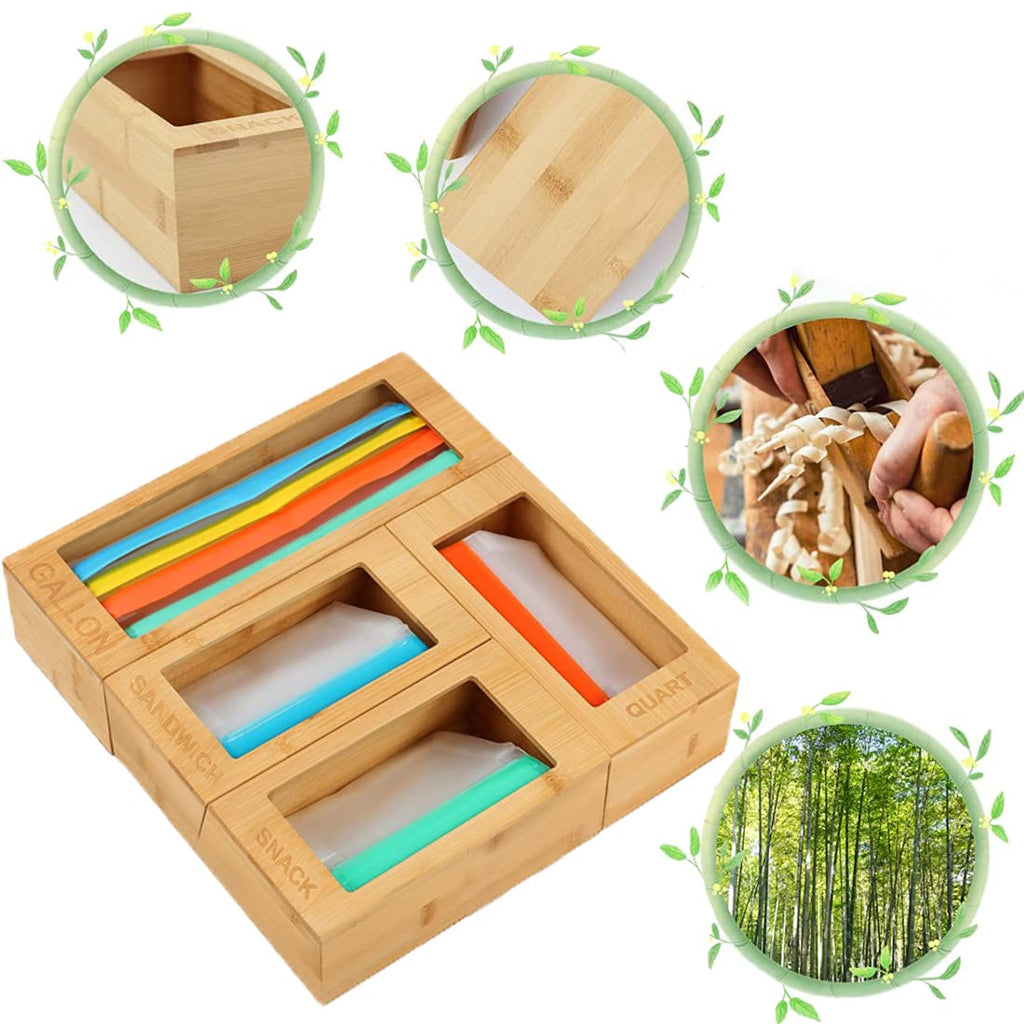 KLDFJ Zip-Lock Bag Storage Organizer, Kitchen Bamboo Zip-Lock Bag Organizer for Drawer Food Storage Bag Organizer, Compatible with Gallon, Quart, Sandwich and Snack B ZJM-01