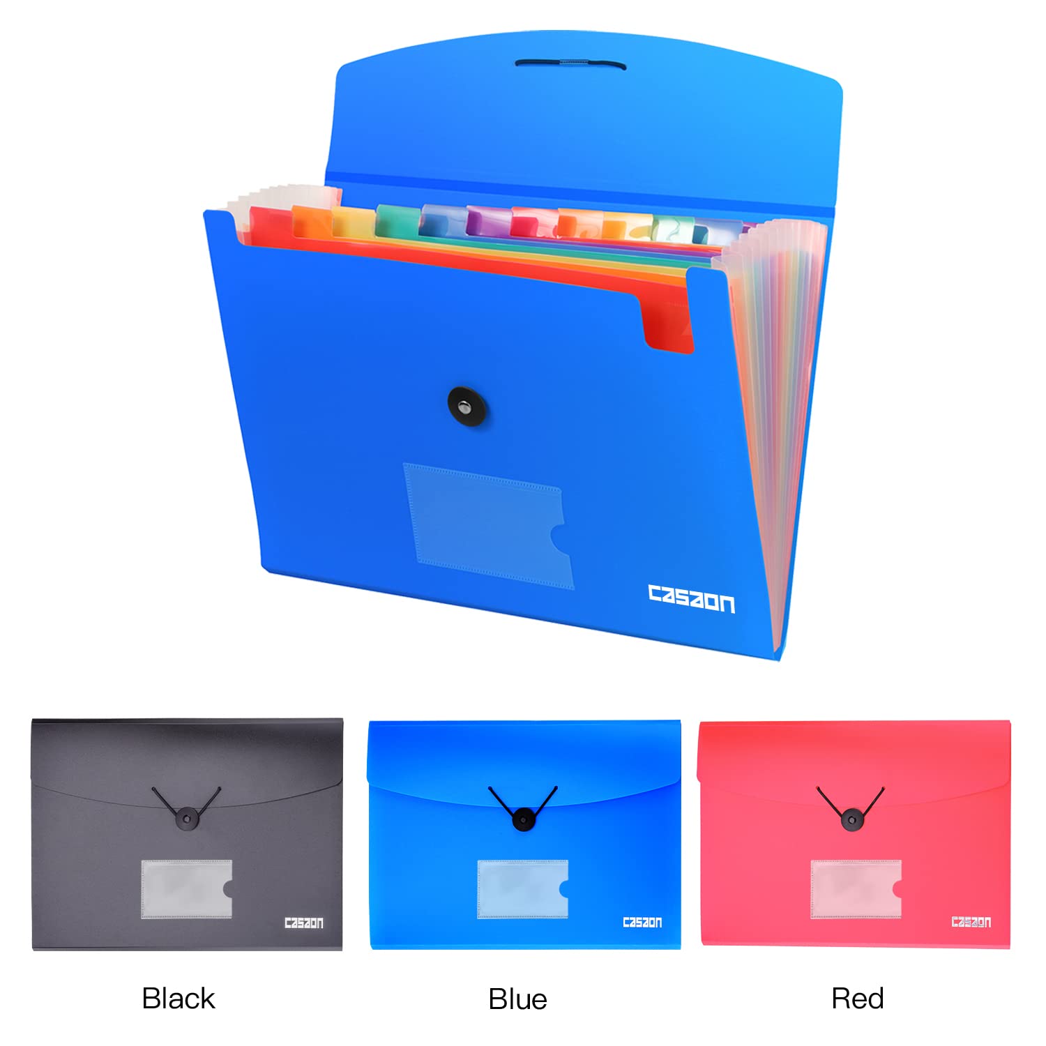 3 Pack 13-Pocket Expanding File, Plastic Expandable File Folder with Pockets, Accordion Organizer Folder - Black&Blue&Red