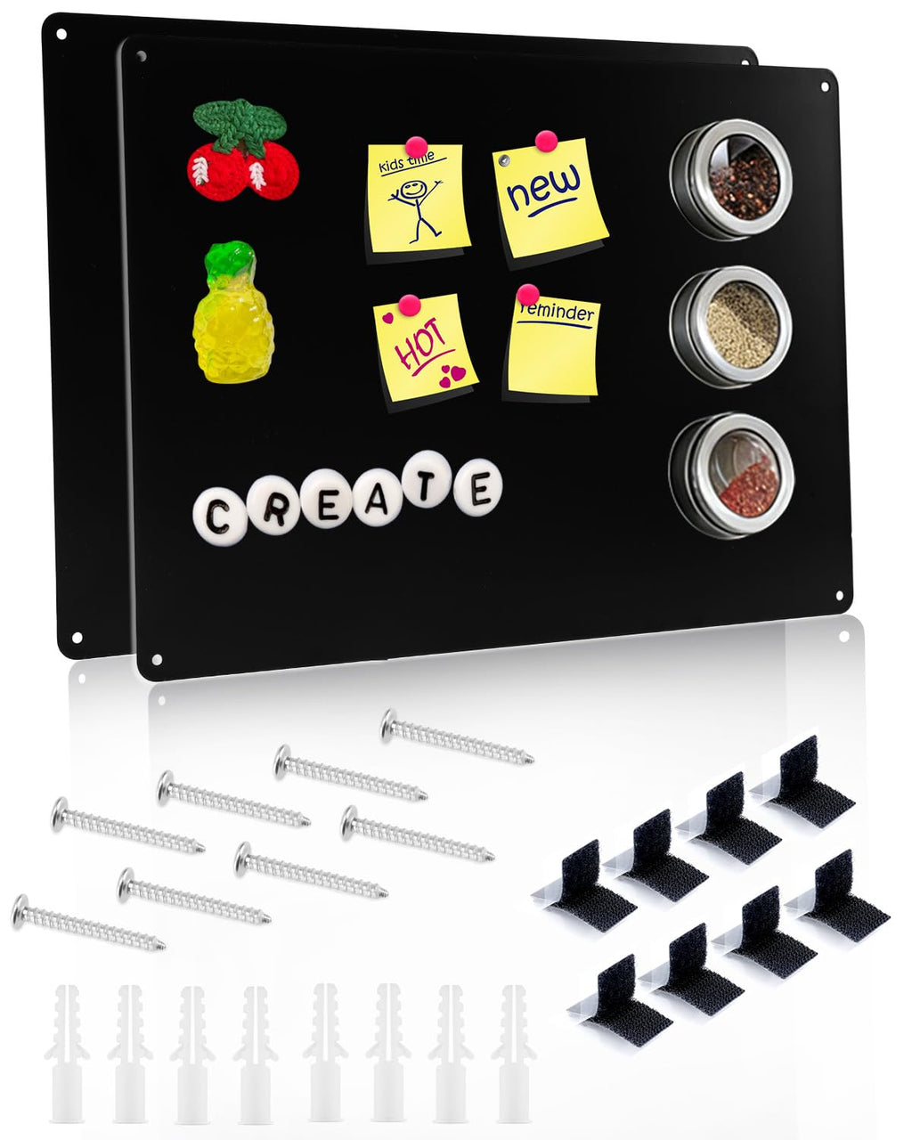 UCEC 2 Pack Black Magnetic Board for Wall, 16.9" x 11.8" Metal Magnetic Bulletin Board for Display Photos Notes Magnets, Magnet Display Board for Wall Refrigerator Cabinet etc, with Adhesive & Screws
