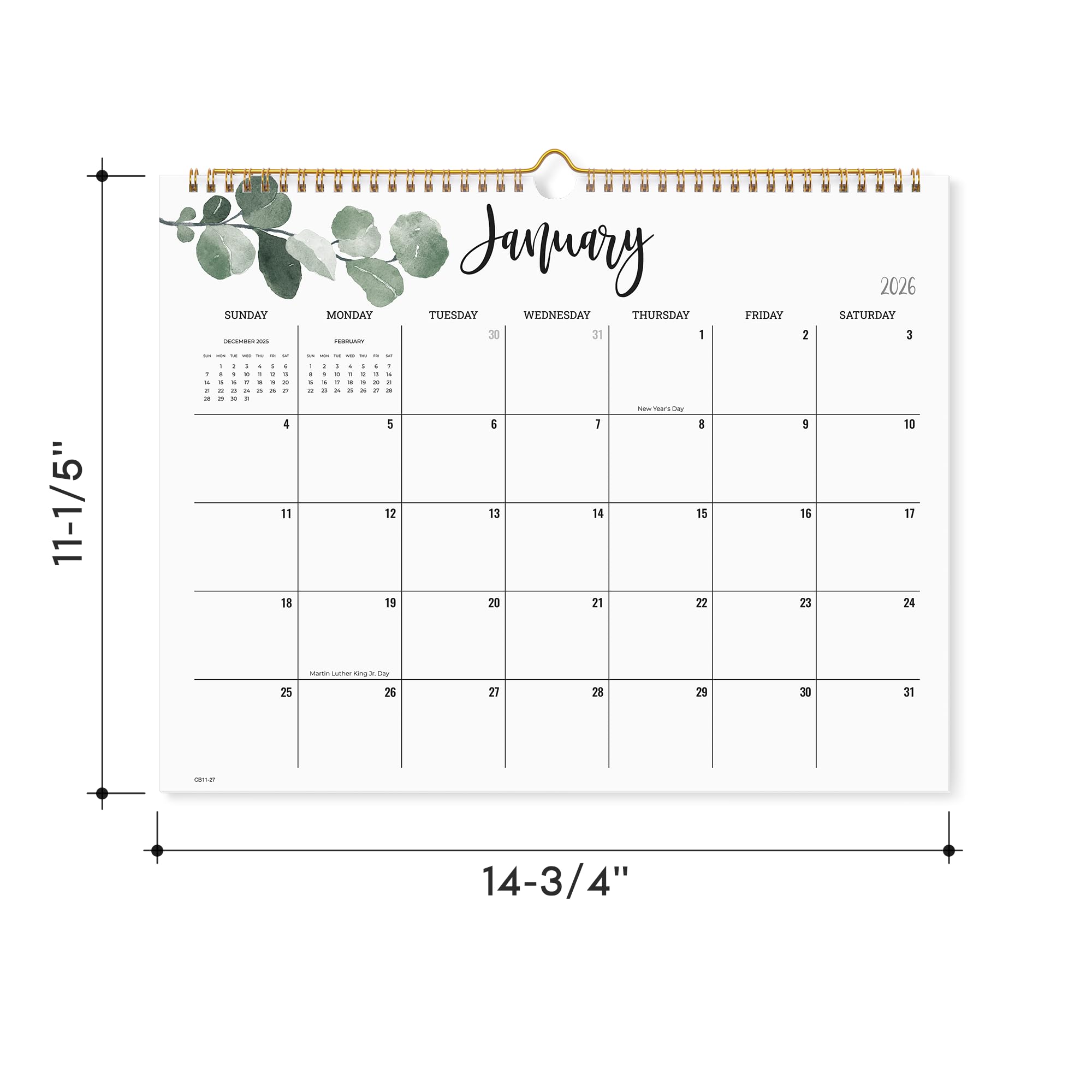 Cabbrix 2026 Wall Calendar, 18 Monthly Wall Calendar Runs from January 2026 to June 2027, Wirebound,15 x 12 Inches