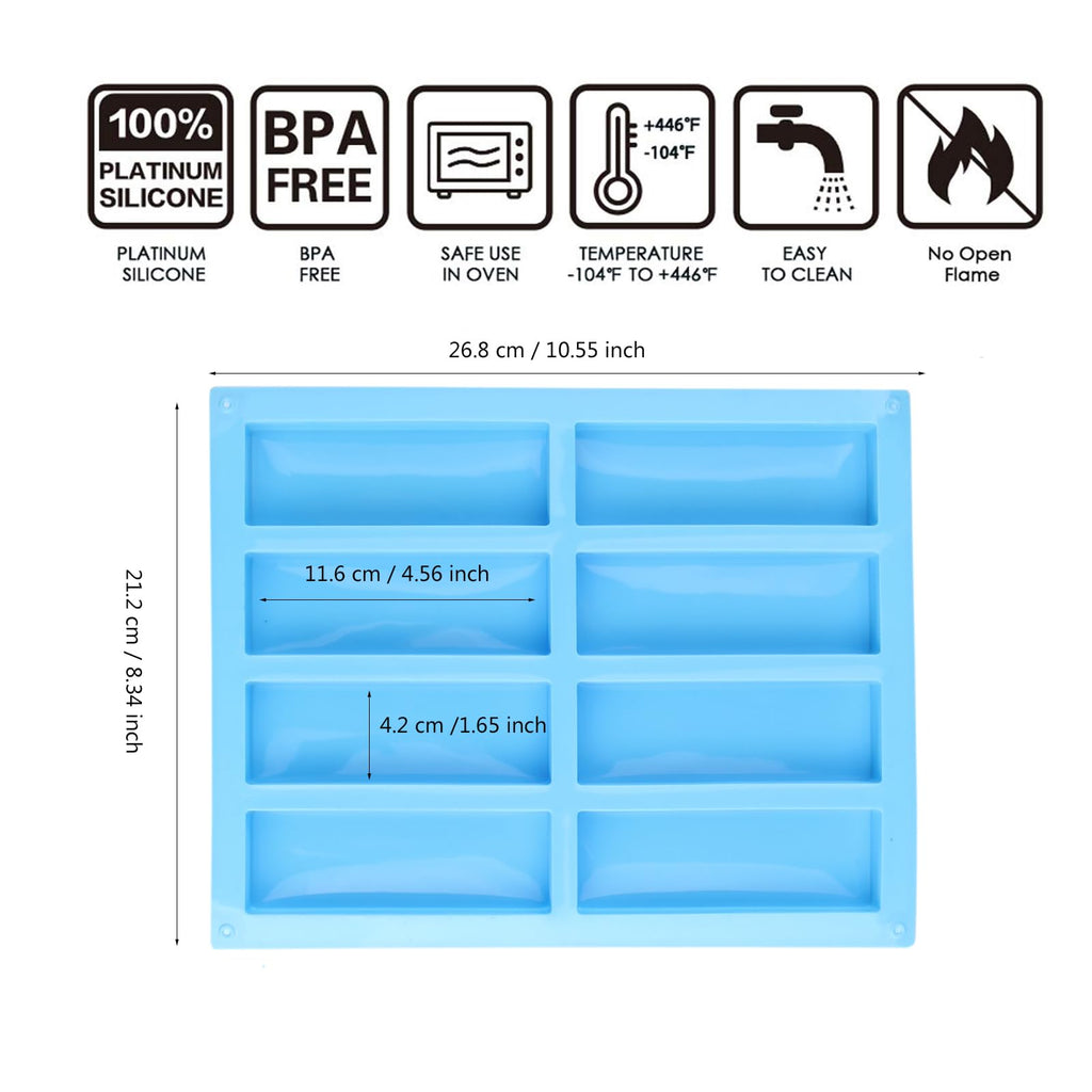 3 Pack Silicone Mold, 8 Cavity Large Rectangle Granola Bar Cereal Energy Bar Chocolate Bar Molds, Oreo Mold Silicone Baking Pan for Chocolate MuffinBrownie Corn Bread 3 Pack Cheese Cake Pudding
