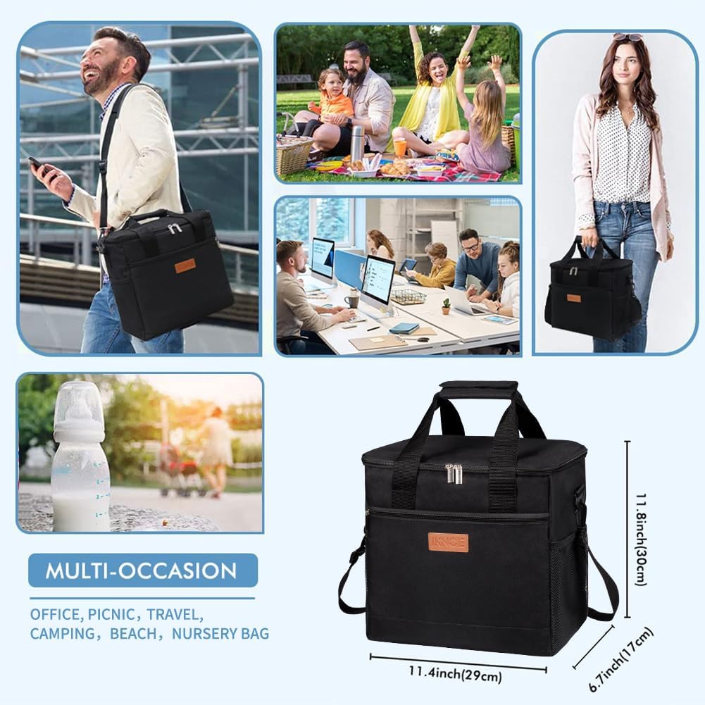 Iknoe Large Cooler Bag Collapsible 24 Can Insulated Bags Leakproof Lunch Cooler Tote with Multi-Pockets for Adult Insulated Lunch Box for Beach, Picnic, Work…