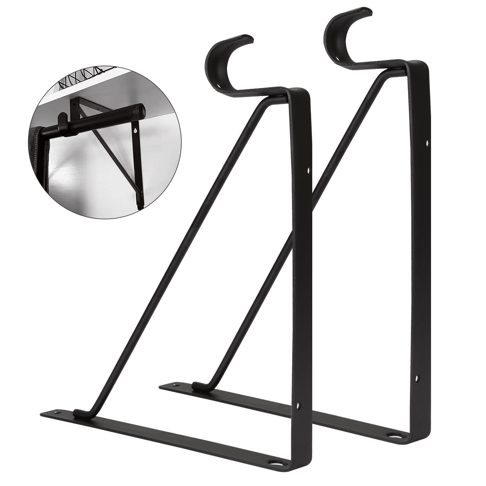 APACALI 2 Pack Heavy Duty Closet Rod Brackets, Black Steel, 10.8 x 10.8 x 1 Inch, Wall Mounted, Holds Up to 300 lbs per Pair, Fits 1.3-1.5Inch Rods
