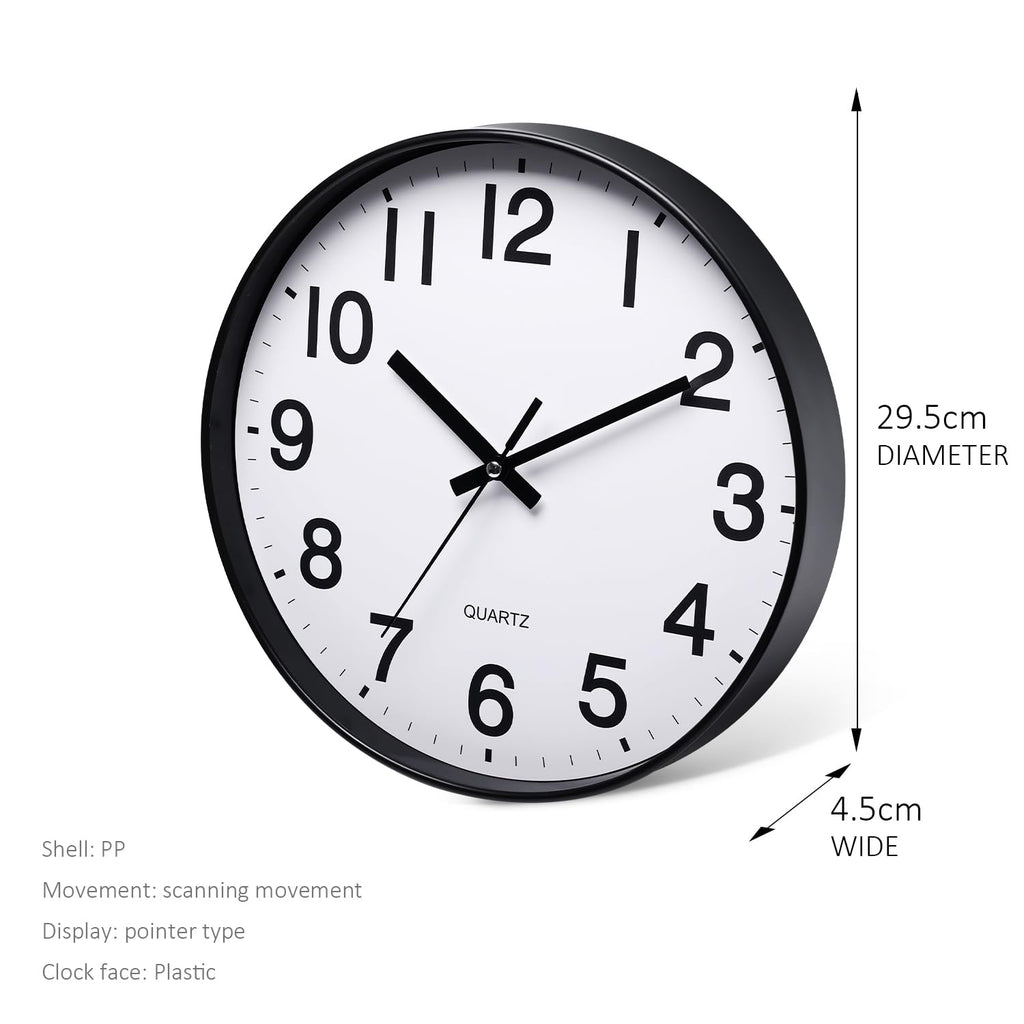 12 Inch Round Wall Clock Silent & Non-Ticking Simple Wall Clock Operated for Living Room Bedroom Kitchen (30 cm/ 12")