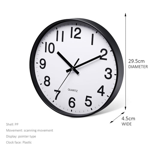 12 Inch Round Wall Clock Silent & Non-Ticking Simple Wall Clock Operated for Living Room Bedroom Kitchen (30 cm/ 12")