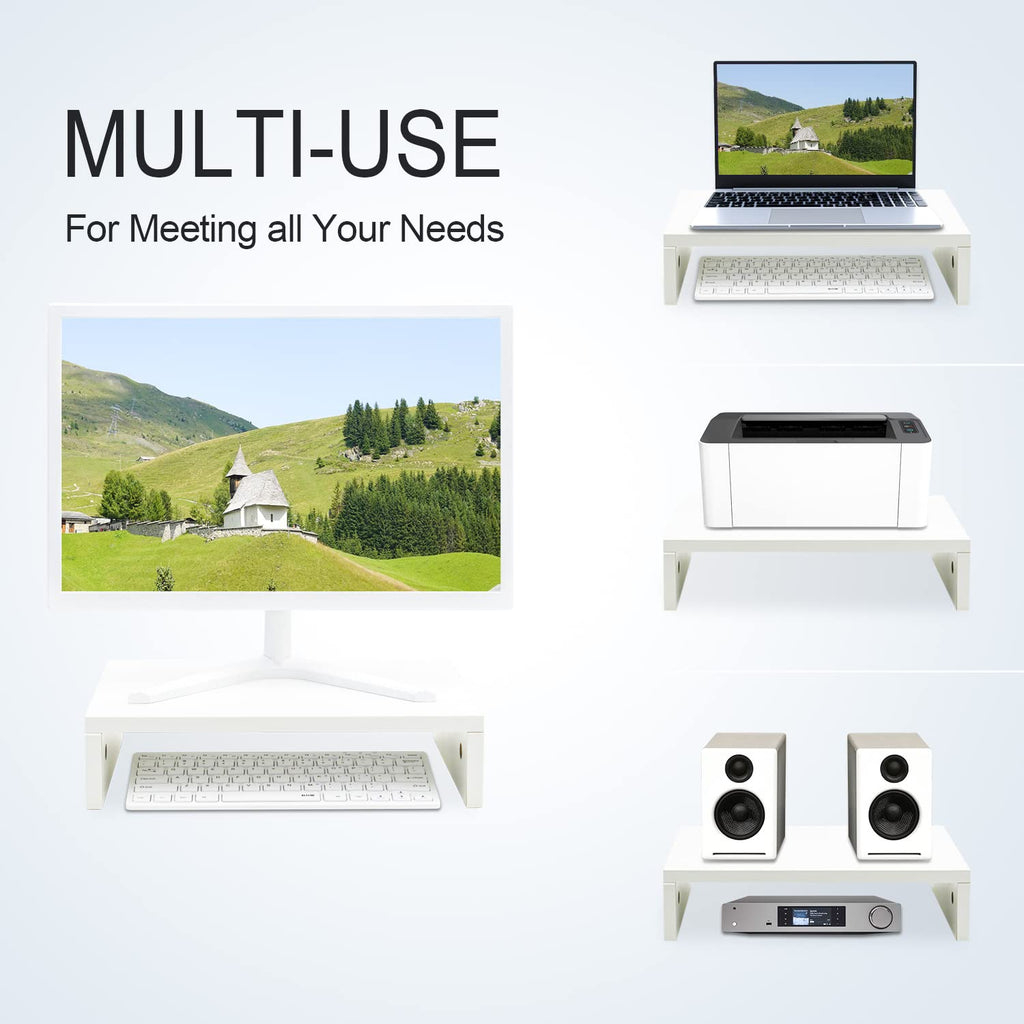 TEAMIX Monitor Stand Riser-14.2 inch, Wood Monitor Riser with Storage for Desk Small Monitor Stand TV/Screen/PC/Laptop Riser Computer Stand Desktop Shelf (White, 36L x 24W cm)
