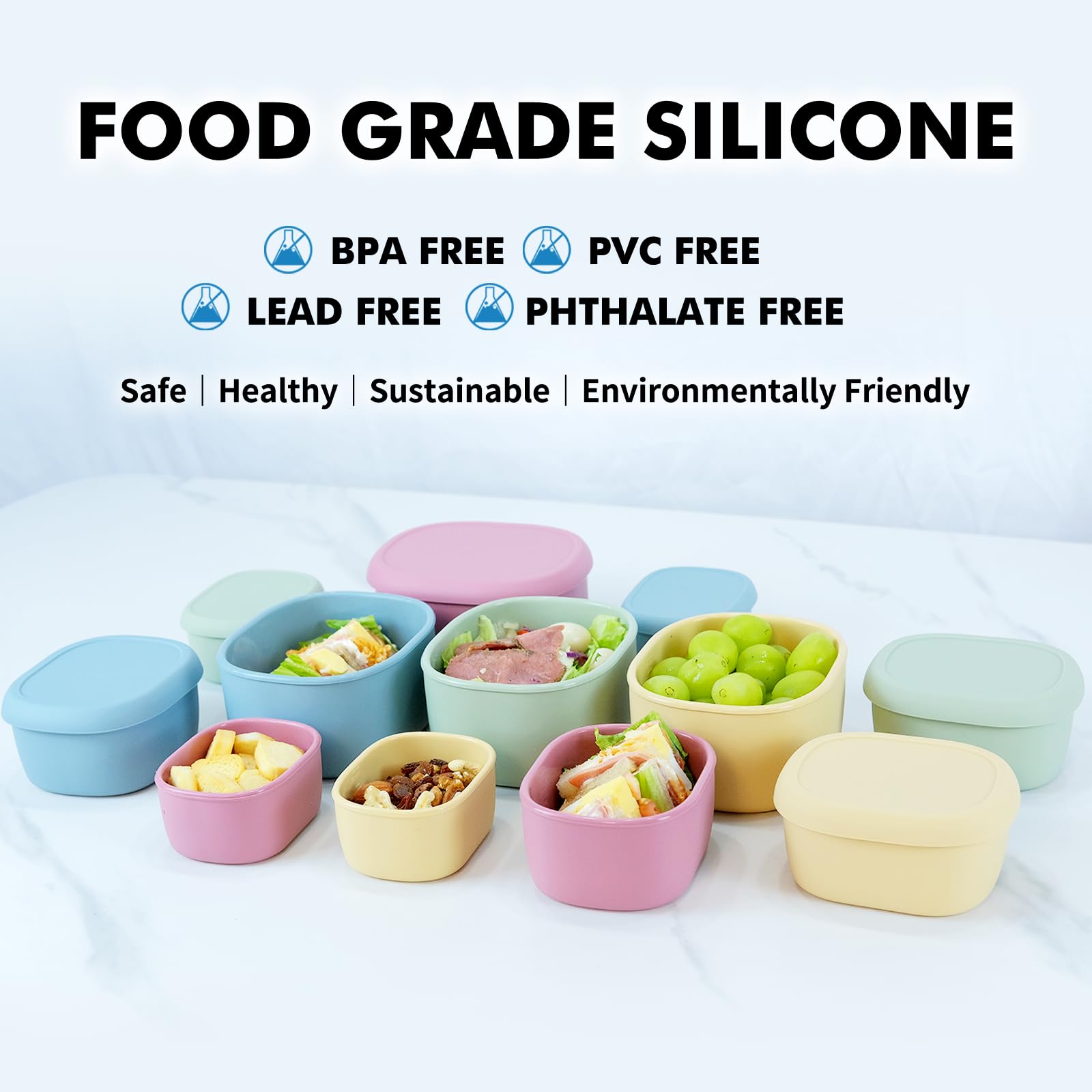 Anatole Silicone Food Storage Containers 3 Pcs Lunch Bento Box with Lids Leakproof Dishwasher Microwave Oven Freezer Safe BPA Free (20oz 10oz 6.7oz)