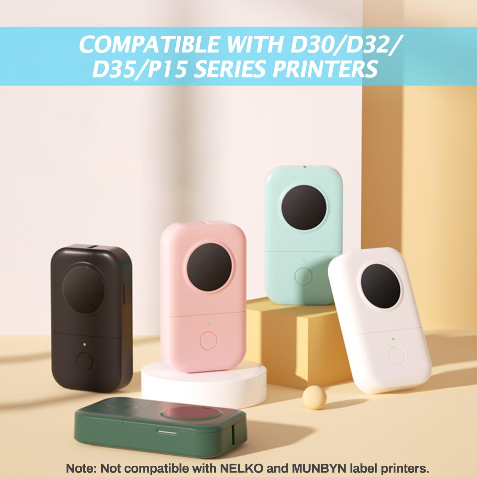 MIARALA 1600 Pcs Colored D30 Label Tape, Label Maker Tape-12mm×40mm(0.47"x1.57") Sticker Thermal Paper Self-Adhesive Label Tape for D30 Printer 10 Rolls