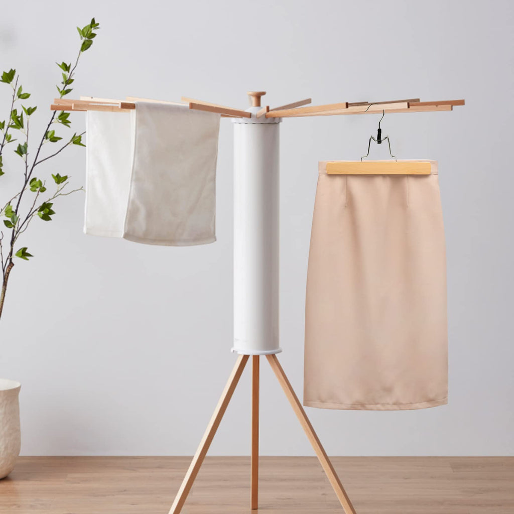 Nature Smile Wooden Trouser Hangers, 10 Pieces Non-Slip Skirt Hangers, Hair Extension Hangers, Jeans/Slack Hangers with 360° Rotating Hook - Pants Clip Hangers (Natural)