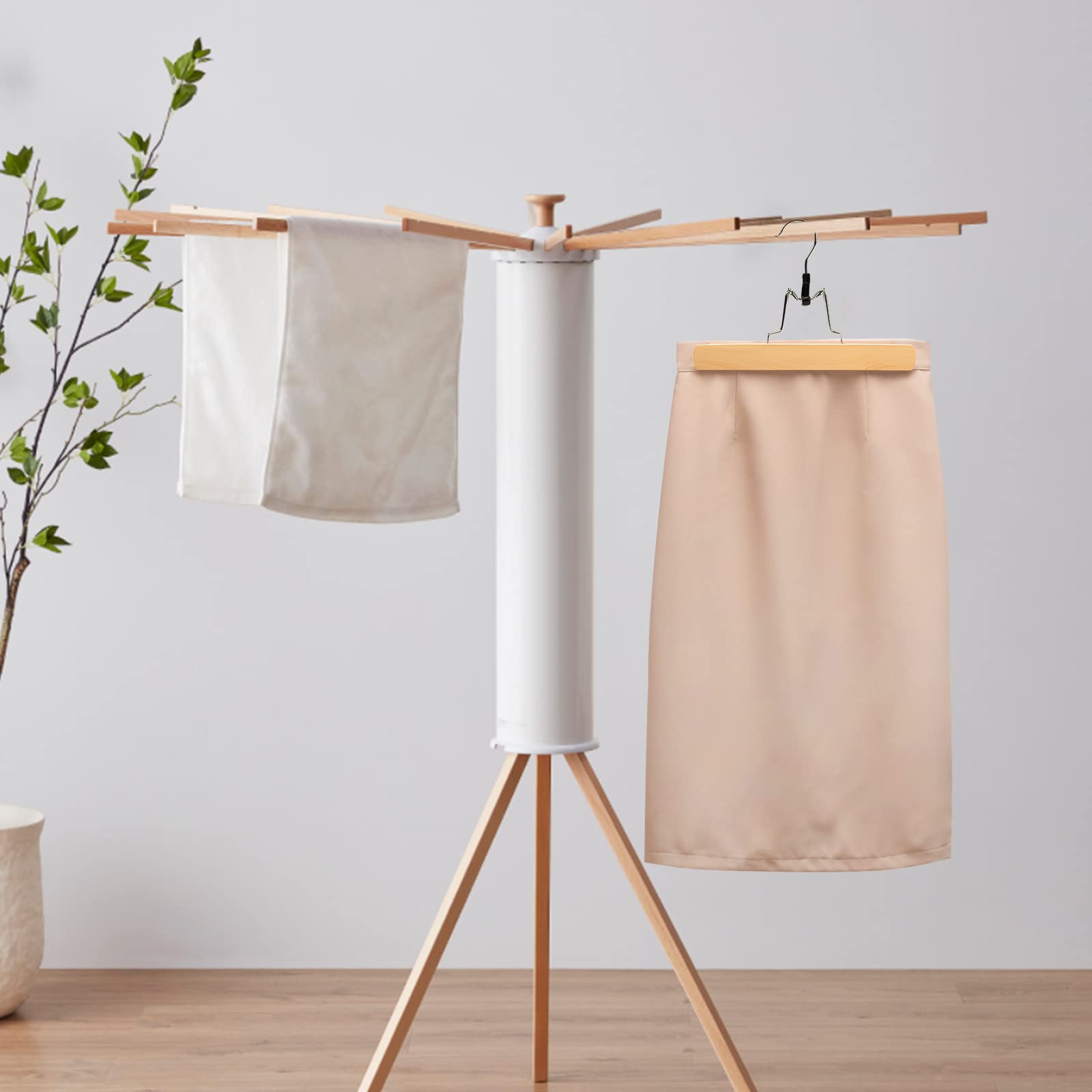 Nature Smile Wooden Trouser Hangers, 10 Pieces Non-Slip Skirt Hangers, Hair Extension Hangers, Jeans/Slack Hangers with 360° Rotating Hook - Pants Clip Hangers (Natural)