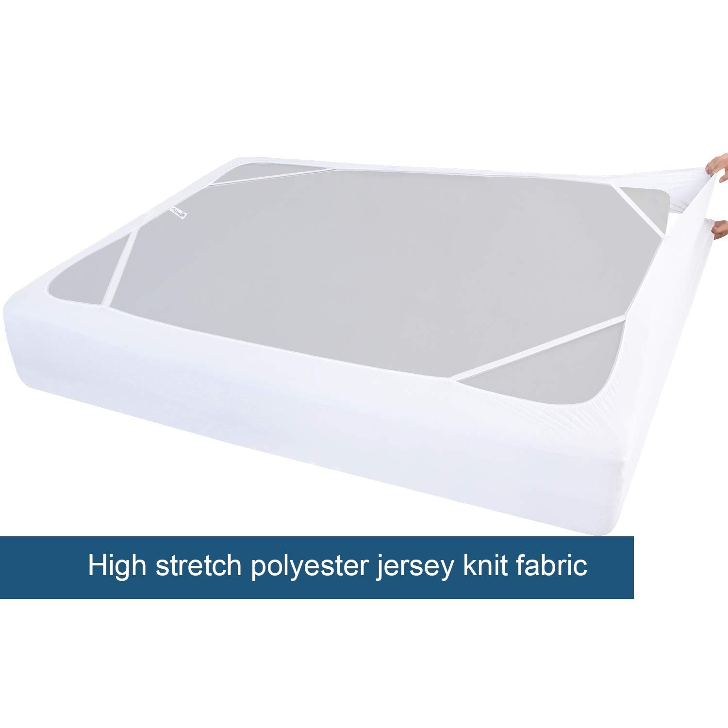 Box Spring Cover Queen Size,Elastic Fabric Wrap Around 4 Sides Bed Skirt,Sleek Alternative for Bed Skirts for Hotel/Home - Queen,White