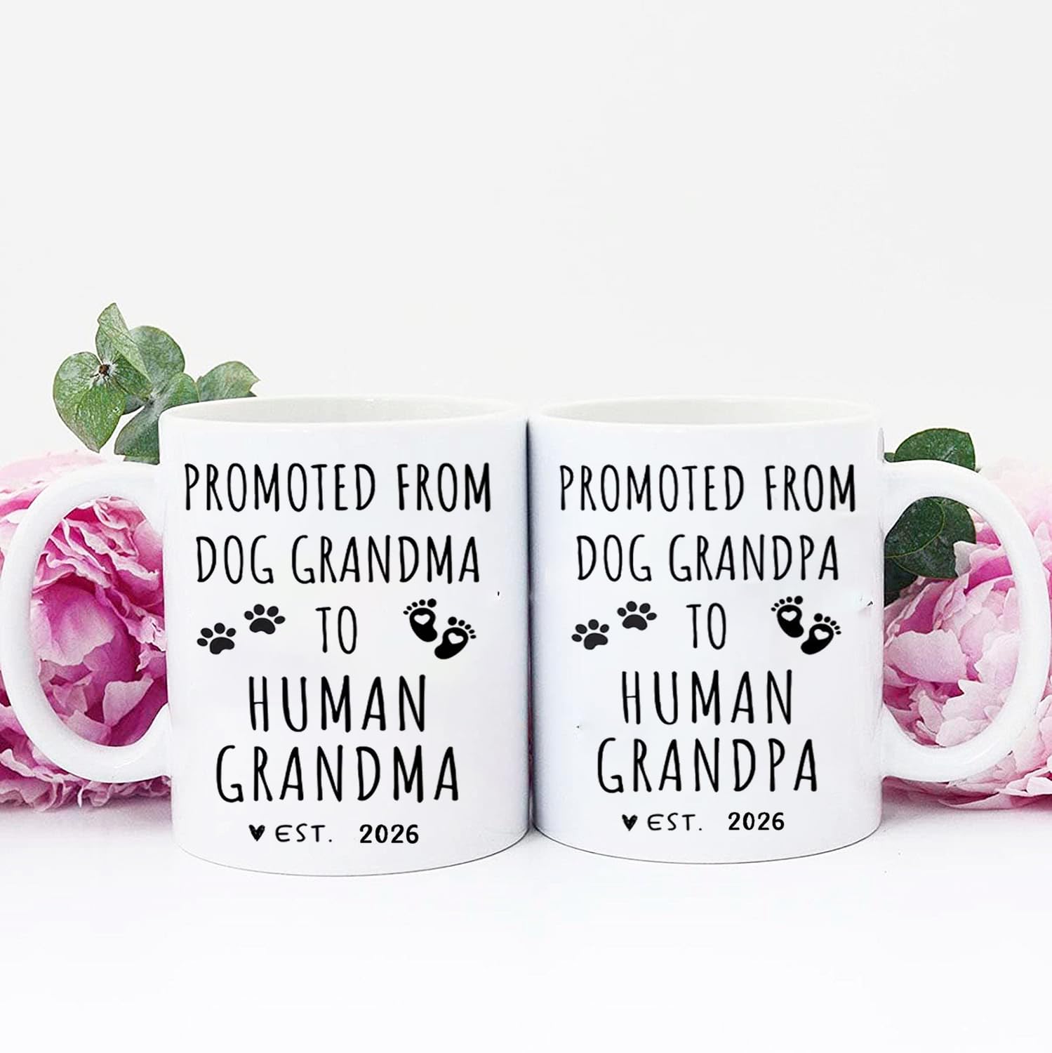 Promoted from Dog Grandparents to Human Grandparents 2026 Coffee Mug, Pregnancy Announcement, New Grandpa and Grandma Gift, Baby Announcement Coffee Mugs