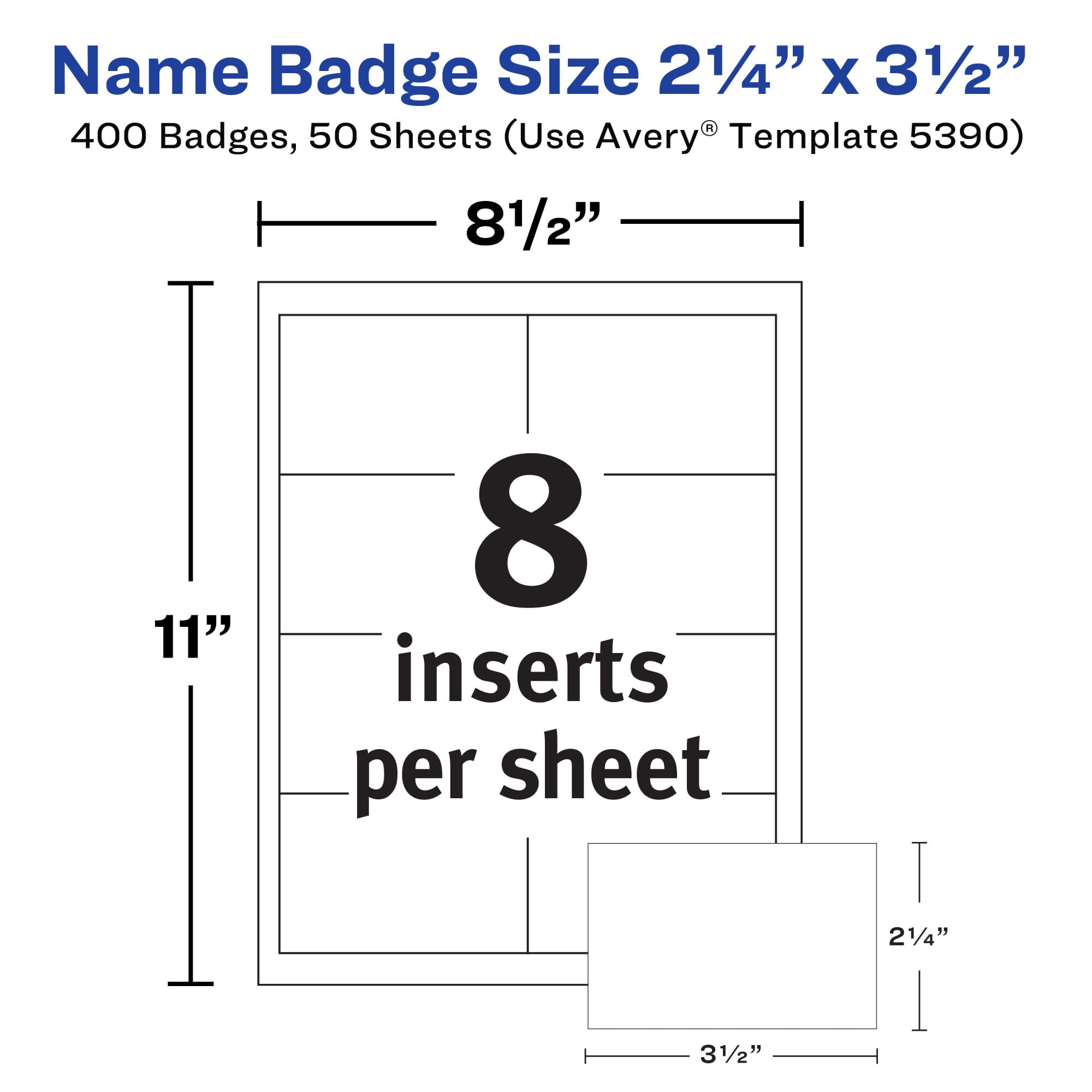 Avery Name Badge Inserts, 2.25 x 3.5 Inches, Box of 400 (05390)