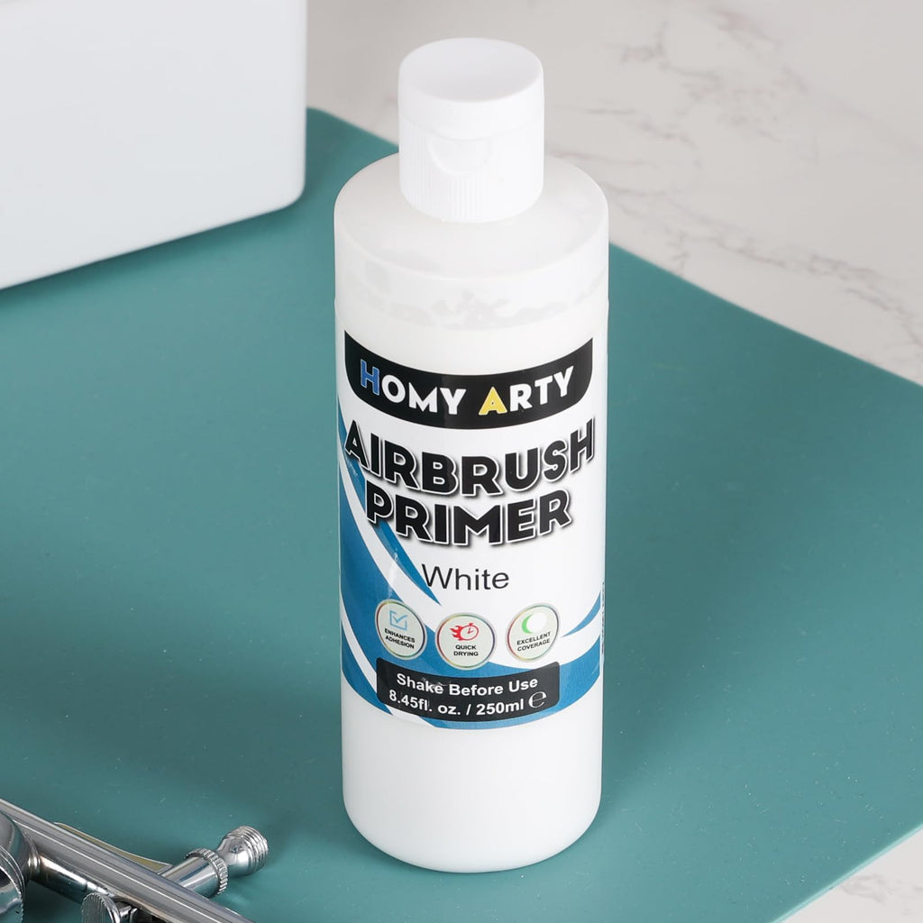 HOMY ARTY White Airbrush Primer - Acrylic Primer for Airbrush, 8.45 fl.oz. Quick-Drying Matte Finish Paint, for Acrylic Paint with Excellent Adhesion to Plastic Models, Metal, Canvas