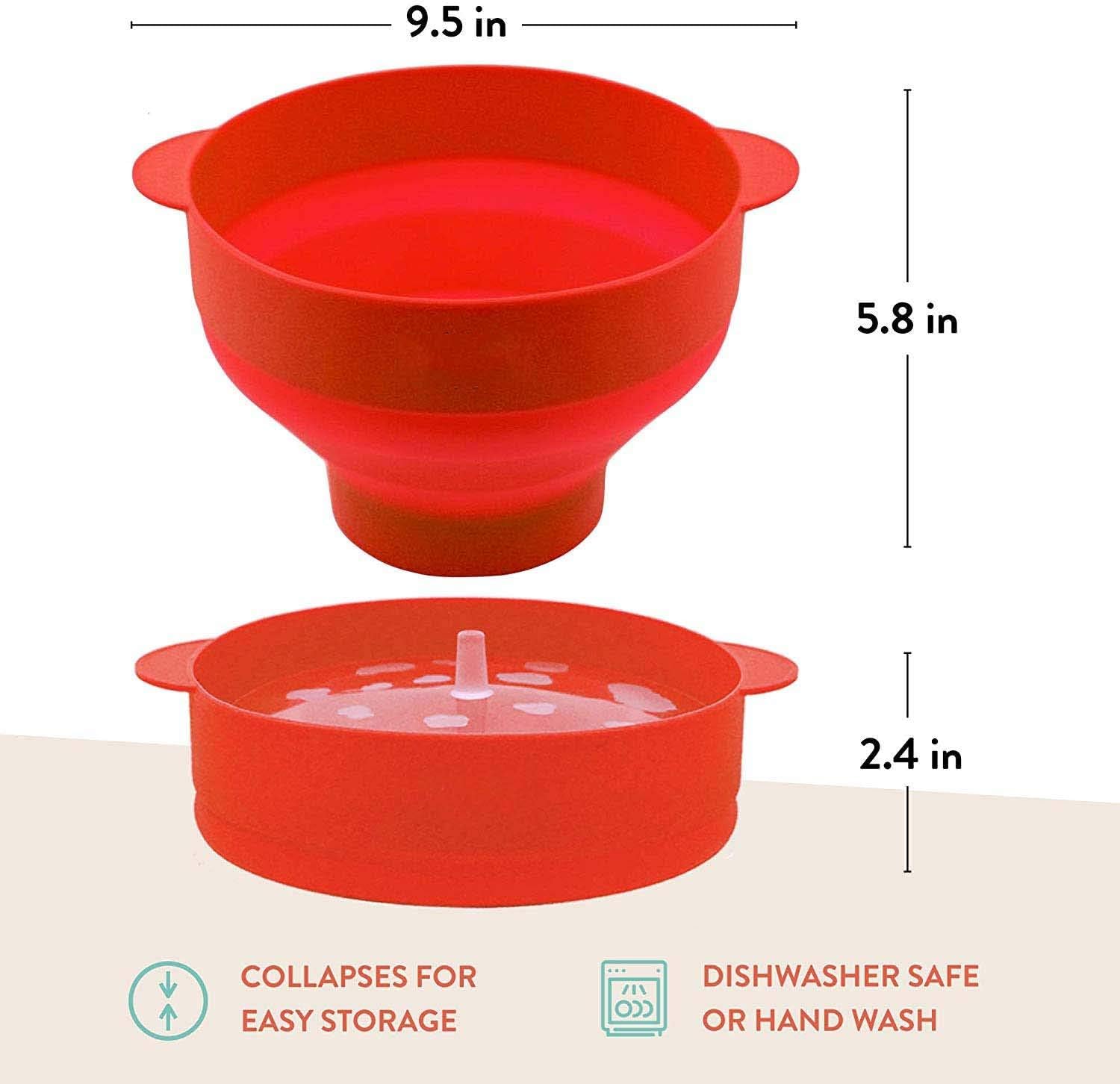 Yomitek Microwave Popcorn Popper, Silicone Hot Air Popcorn Maker Bowl Collapsible with Lid for Home, DIY Popcorn Bucket,No Oil Healthier,PVC & BPA Free- Healthy Instant Kernels Popping (Red)