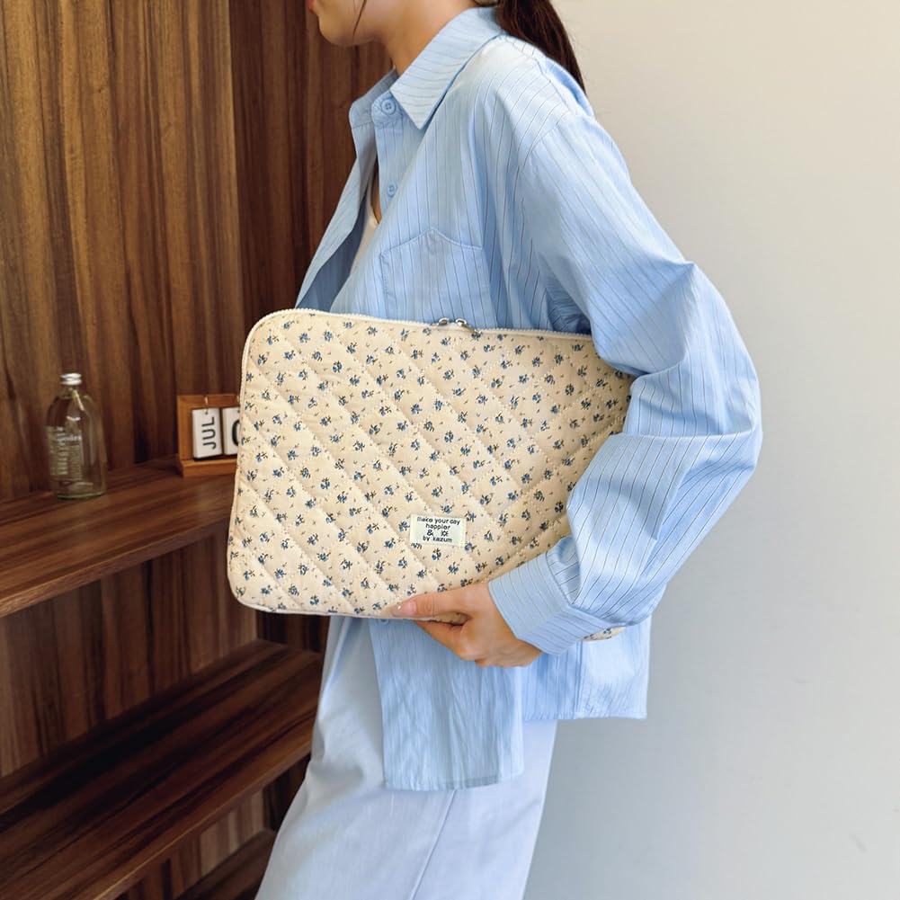 HICARRY Cute Laptop Sleeve 13 Inch Quilted Laptop Case Flower Print Laptop Protective Case Puffy Protective Cover for MacBook