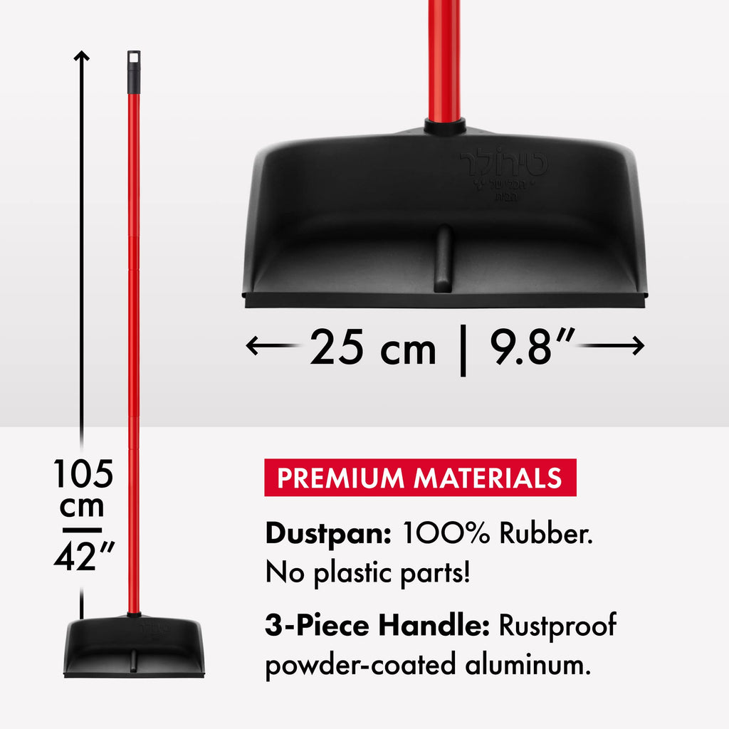 Tyroler Bright Tools Magic Dustpan with Handle - Solid 100% Natural Rubber Construction- New Aluminum Anti-Rust 105cm 3 Parts Long Handle Dust Pan- Stand Up Design- Accommodates Any Broom/Hand Brush