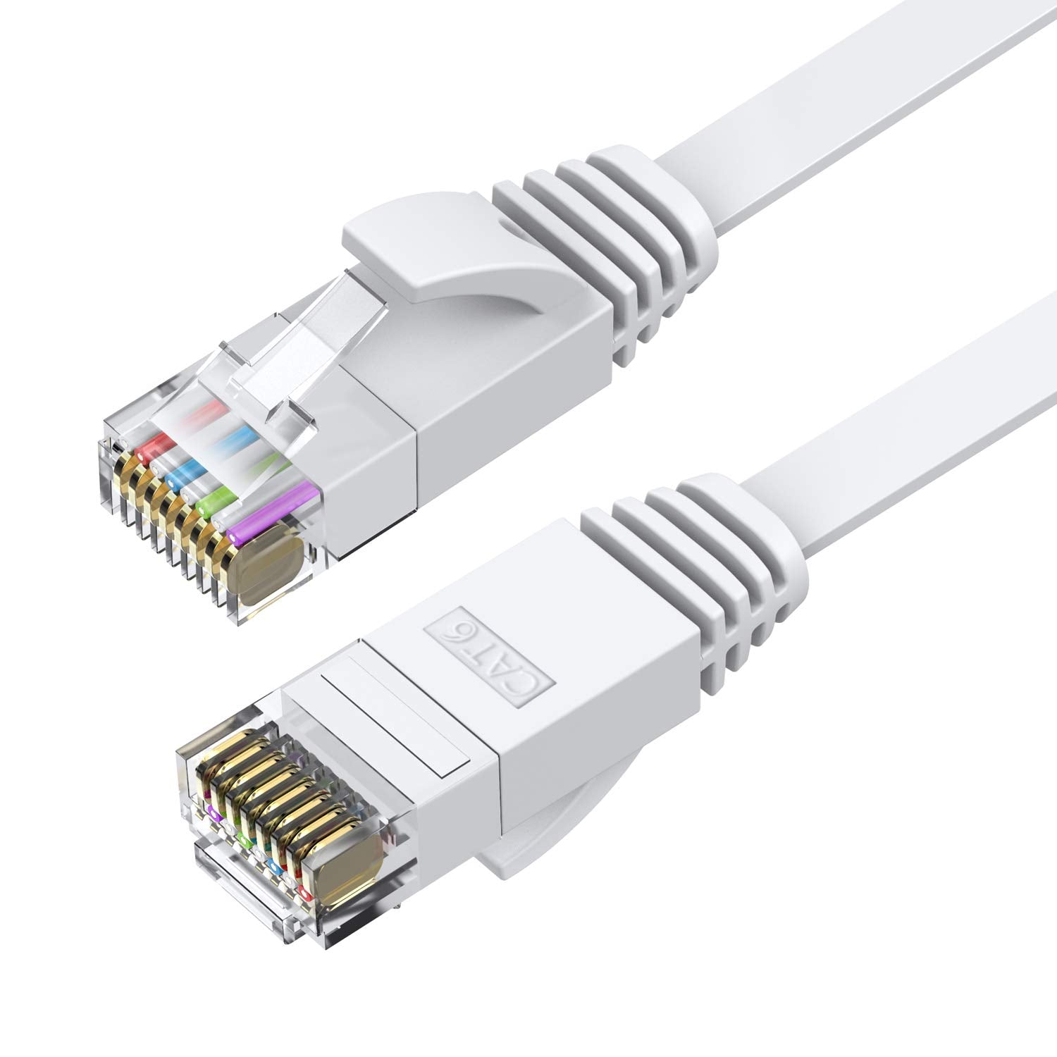 Cat6 Ethernet Cable 100 FT White, BUSOHE Cat-6 Flat Computer Internet LAN Network Ethernet Patch Cable Cord, RJ45 LAN Wire - 100 Feet