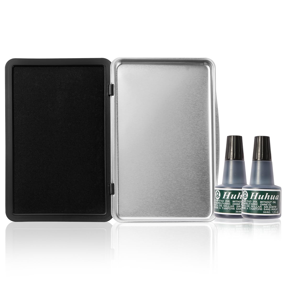 Melispapa Large Black Stamp Ink Pad Set - 1 Black Stamp Pad & 2 Ink-Refills (2 oz, Black), 6.2" x 3.9" Large Black Ink Pad for Rubber Stamps, Non-Toxic, Washable, Waterproof & Permanent Felt Pad