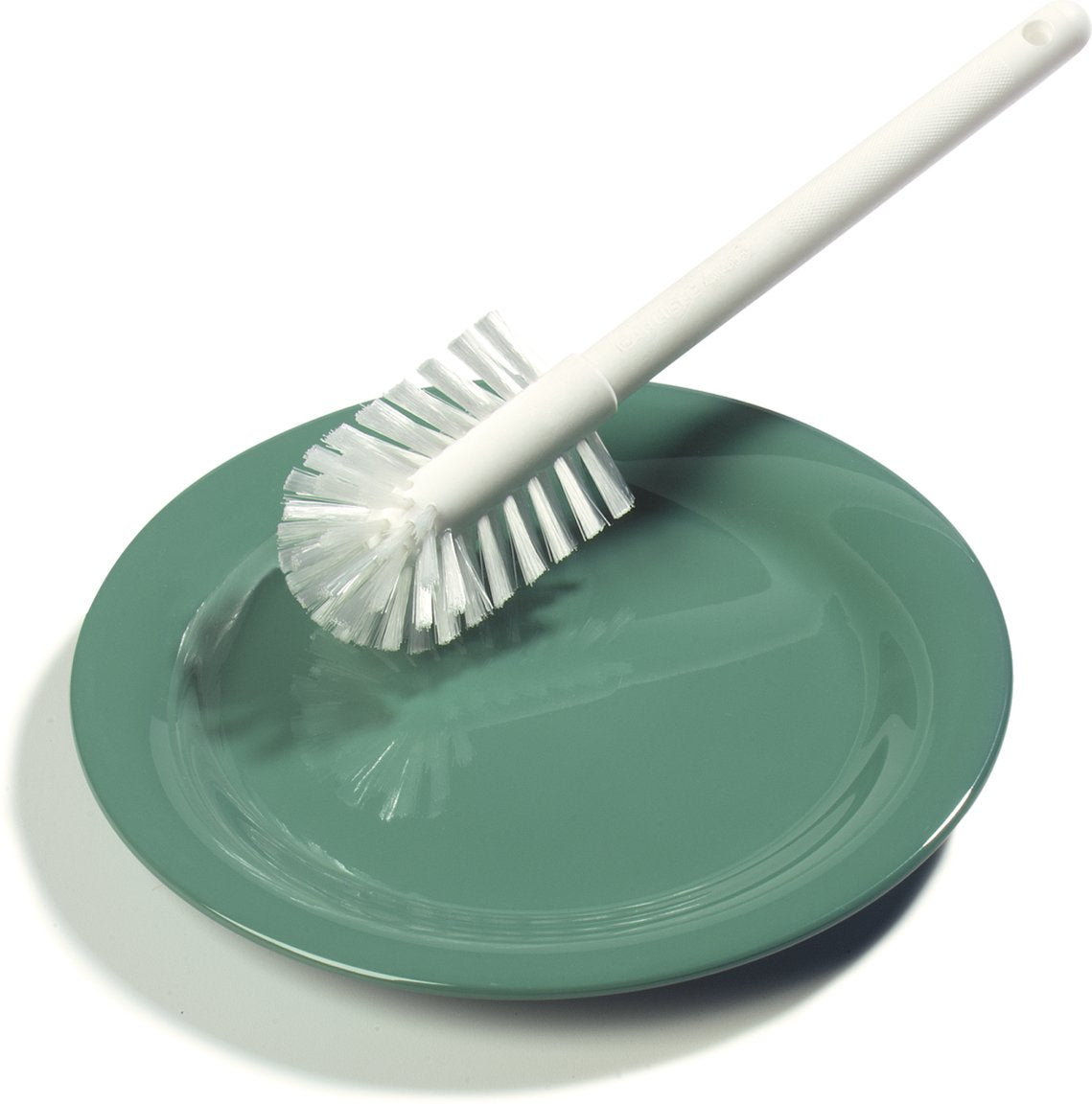 Carlisle FoodService Products Plastic Dish Brush with Handle, Soak Proof, Scrub Brush with Break Resistant Handle for Cleaning, 12 Inches, White