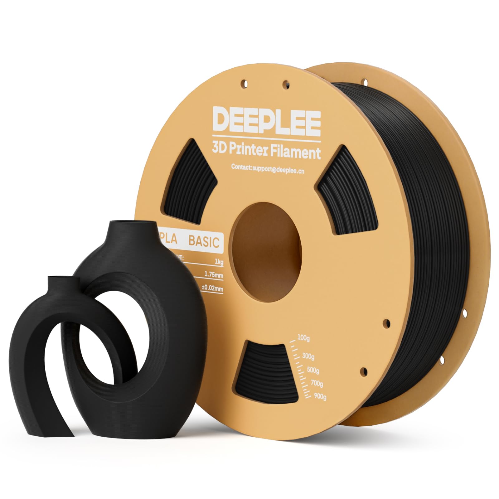 DEEPLEE PLA Basic 1.75mm 3D Printer Filament Black 1kg, 3D Printing Filament with Dimensional Accuracy +/- 0.02 mm, Neatly Wound, No Clogging, Best for Begginers, Fits for Most FDM 3D Printers